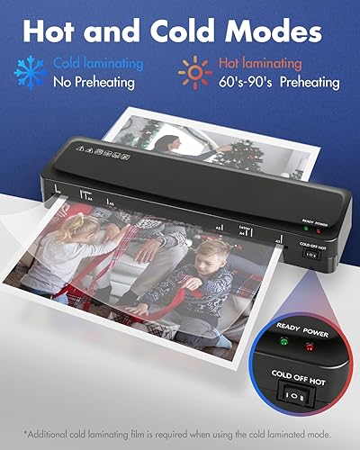 Miniatura 5 de Laminadora A3 Máquina laminadora de 70 segundos de calentamiento rápido, laminador frío y térmico de 13 pulgadas con 20 hojas de laminación, máquina