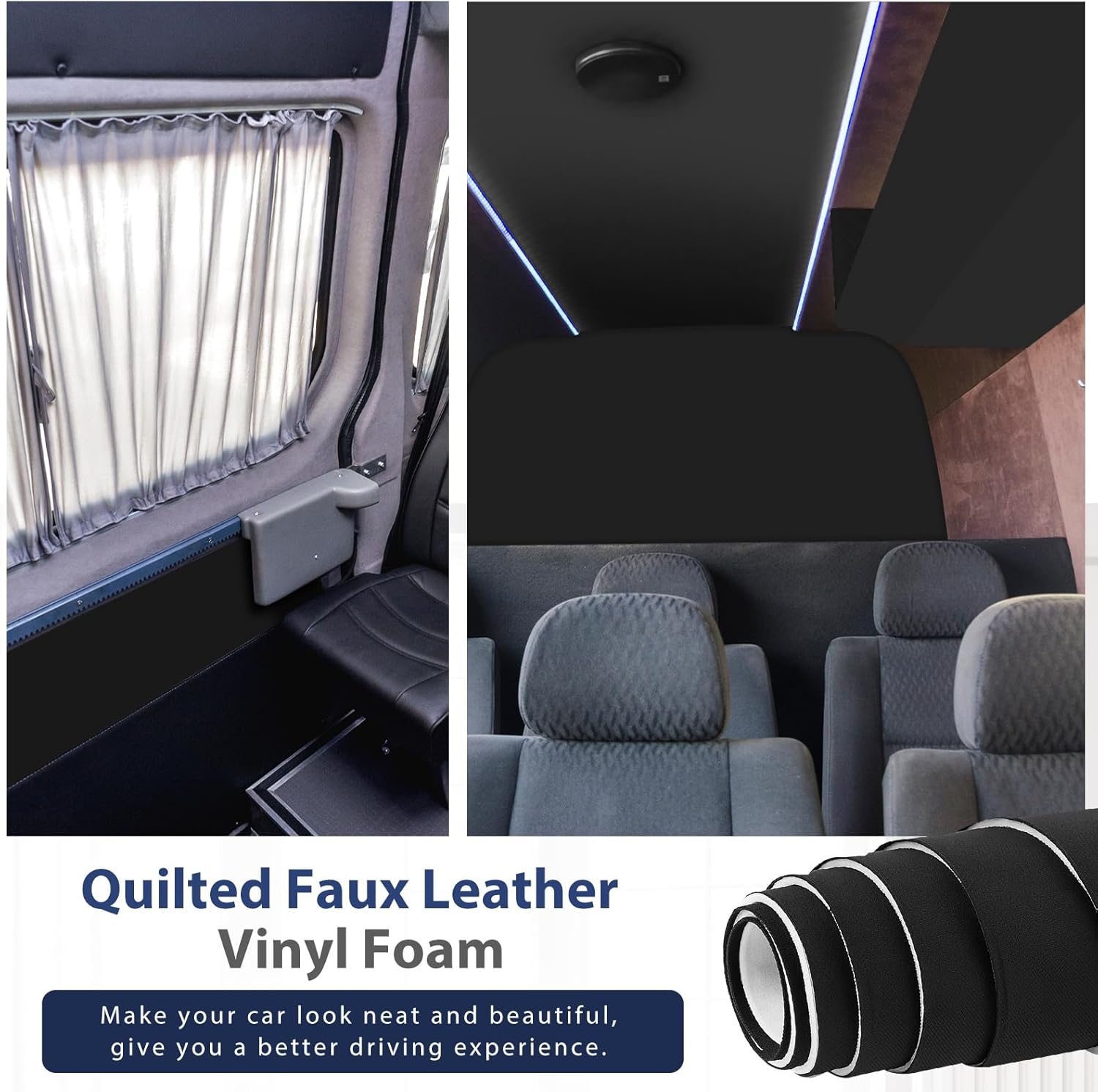 Headliner Fabric 98" L x 59" W Mesh Type Headliner Material Scrim Foam Padding with 1/9" Foam Backing Rubber Seam Roller Utility Knife and Glove for DIY Automotive Rv Boat Home Ceiling Repair