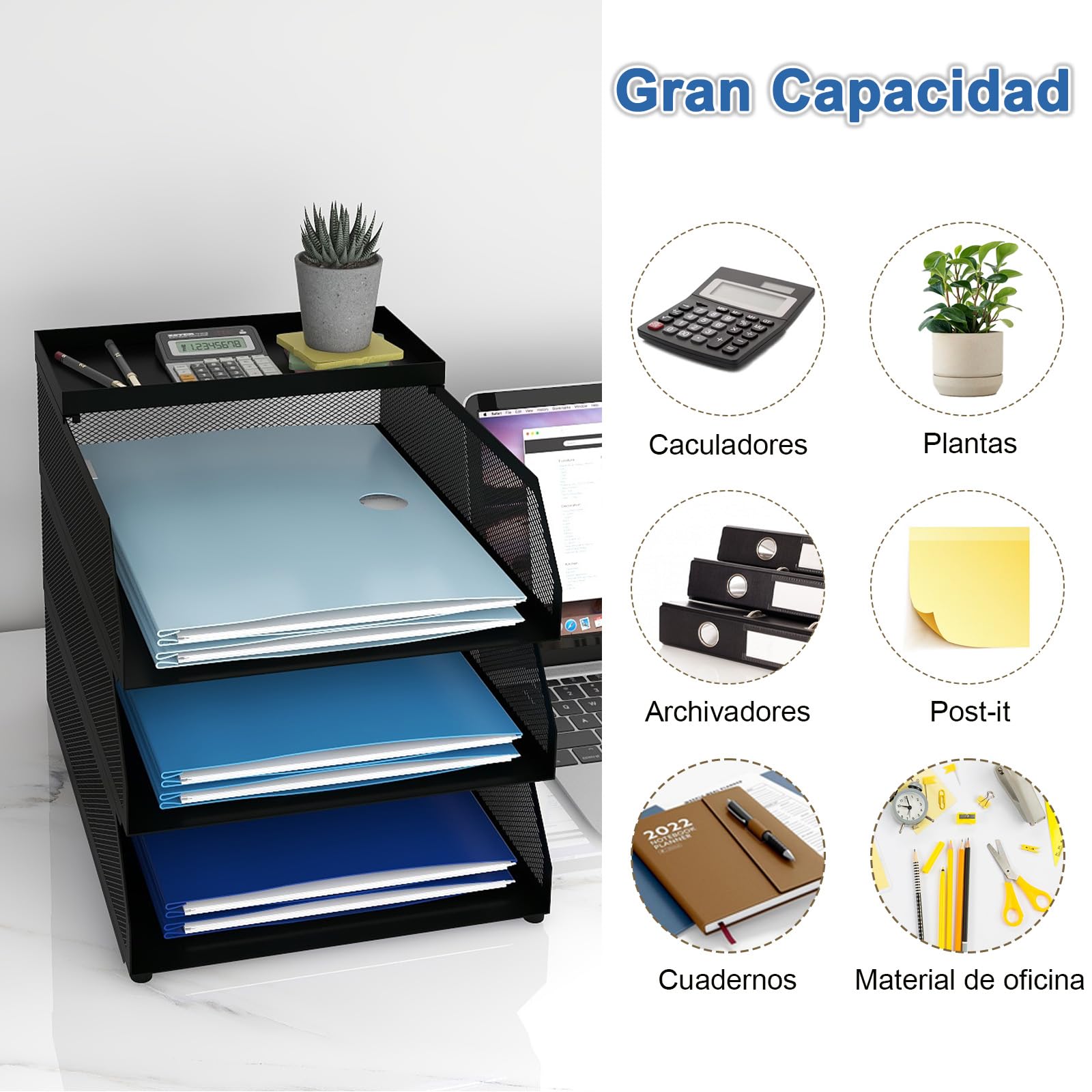 PUNCIA Bandeja para Cartas A4 Archivador de Documentos 3 Bandejas Metal Escritorio Organizador de Archivos Bandeja de Papel Almacenamiento para Oficina Sala de Trabajo Escuela Oficina Negro
