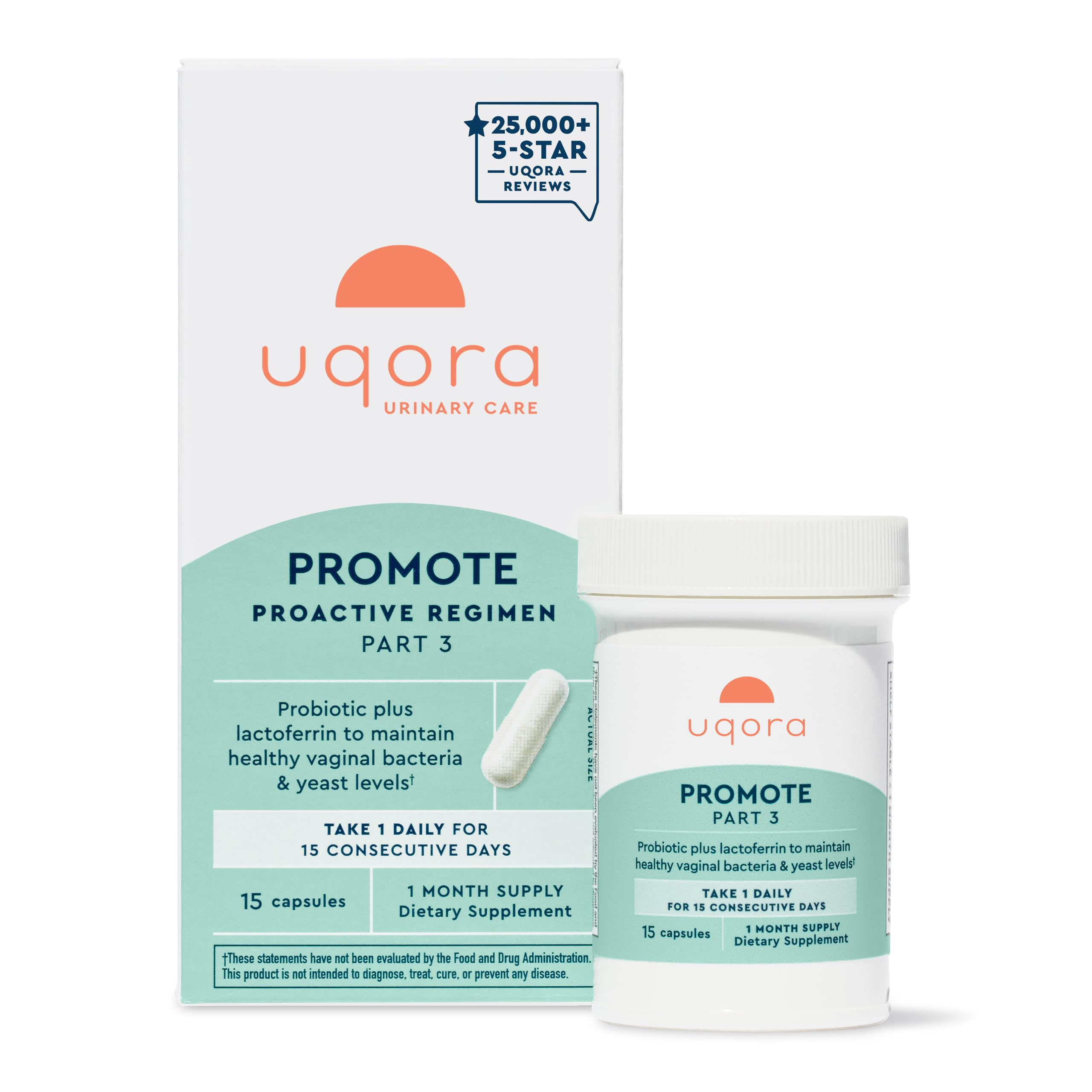 Uqora Promote - Support Vaginal Health* - Probiotic for Women with Lactoferrin, Lactobacillus Acidophilus & Lacticaseibacillus Rhamnosus - Vaginal Probiotics - Gluten-Free - 15 Capsules