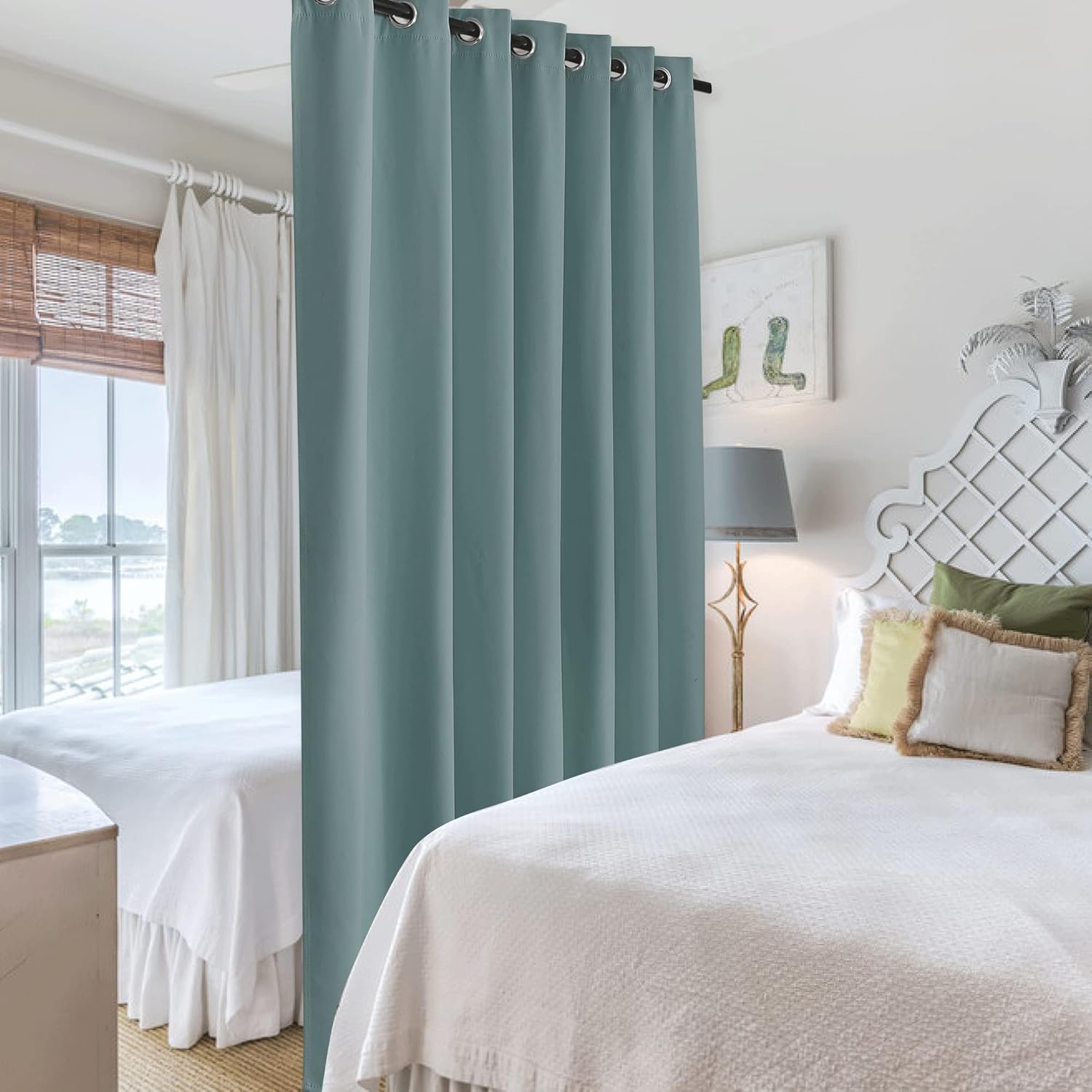 RYB HOME Privacy Room Divider Curtains for Office Bedroom Separation Sound Proof Blanket for Doorway Patio Sliding Glass Door Large Window Curtains Insulating Blackout, W 100 x L 84, Dusty Blue