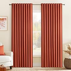 Pinch Pleated Blackout Curtains 86 Inch Long, Linen Blend, 100% Blackout Drapes with 20 Hooks, Ideal for Bedroom and Living Room, 40" W x 86" L (Pack of 2), Orange