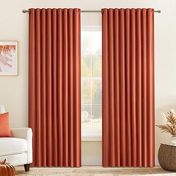 Pinch Pleated Blackout Curtains 86 Inch Long, Linen Blend, 100% Blackout Drapes with 20 Hooks, Ideal for Bedroom and Living Room, 40" W x 86" L (Pack of 2), Orange