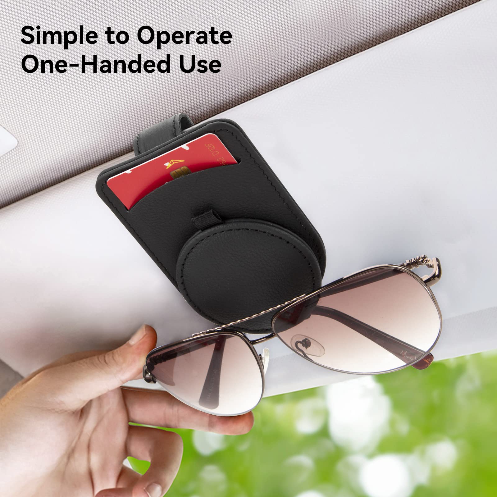 JEJA Porta Occhiali Auto, Pelle Clip per Biglietti da Visita Supporto per Occhiali Sole da Auto
