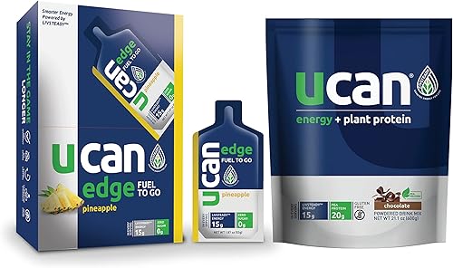 UCAN Pineapple Edge - Gel energético y proteína vegetal de chocolate, ideal para correr, entrenar, fitness, ciclismo, crossfit y más Suplemento