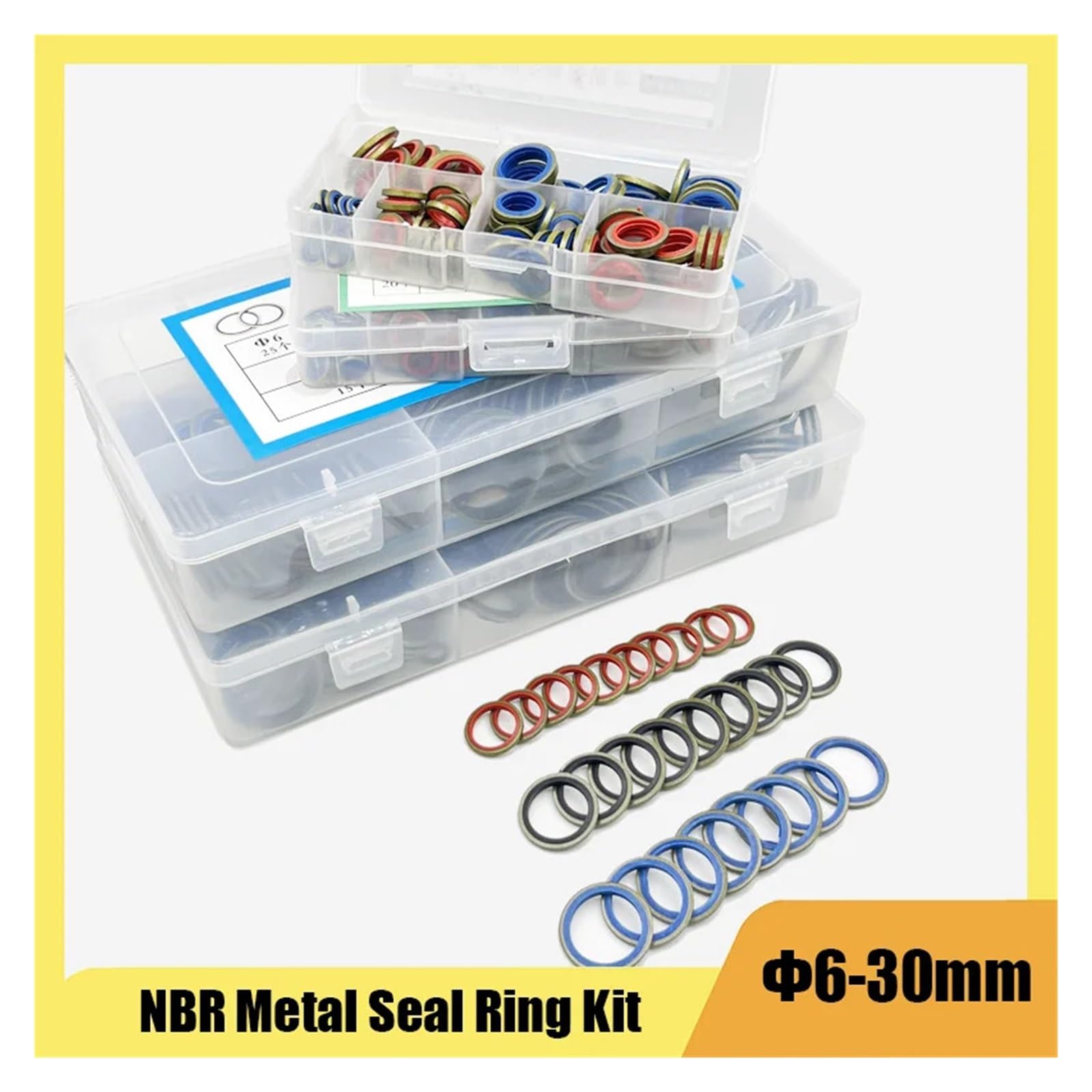 245/100 piezas Junta de sellado de tubería de aceite de caucho hidráulico Kits surtidos de anillo de sello de metal NBR Junta de goma de anillo de sello de tubería de aceite(245pcs(1 set))
