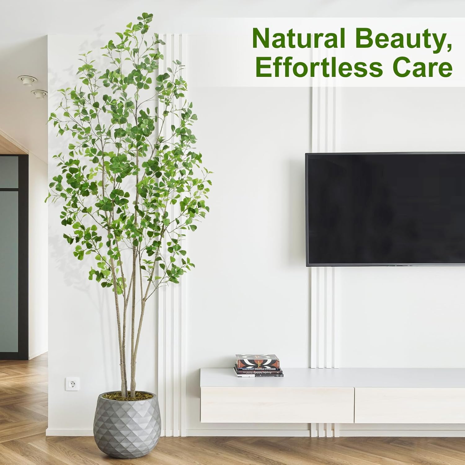 8ft Artificial Ficus Tree with Heart-Shaped Leaves - Lush & Full Branches, 95" Tall Luxurious Faux Heart-Leaf Ficus Tree, Perfect for Modern Home & Office Decor, Natural Look