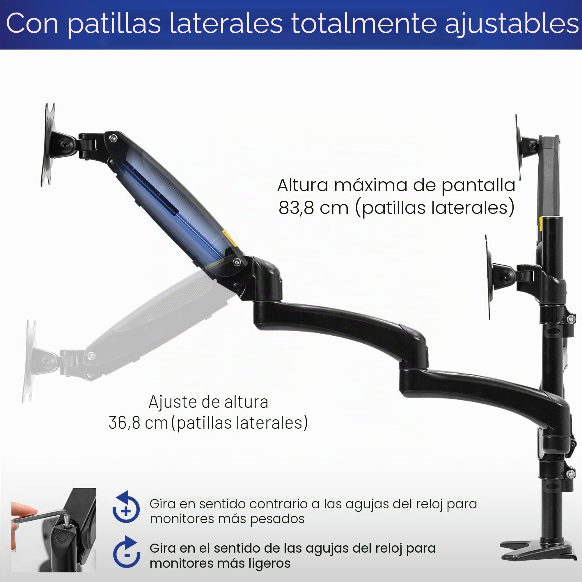 Vivo Soporte neumático Triple para Monitor para 3 Pantallas de hasta 32 Pulgadas, Totalmente Ajustable, Soporte de Escritorio Resistente con Ojal de Abrazadera en C, Negro, STAND-V300G