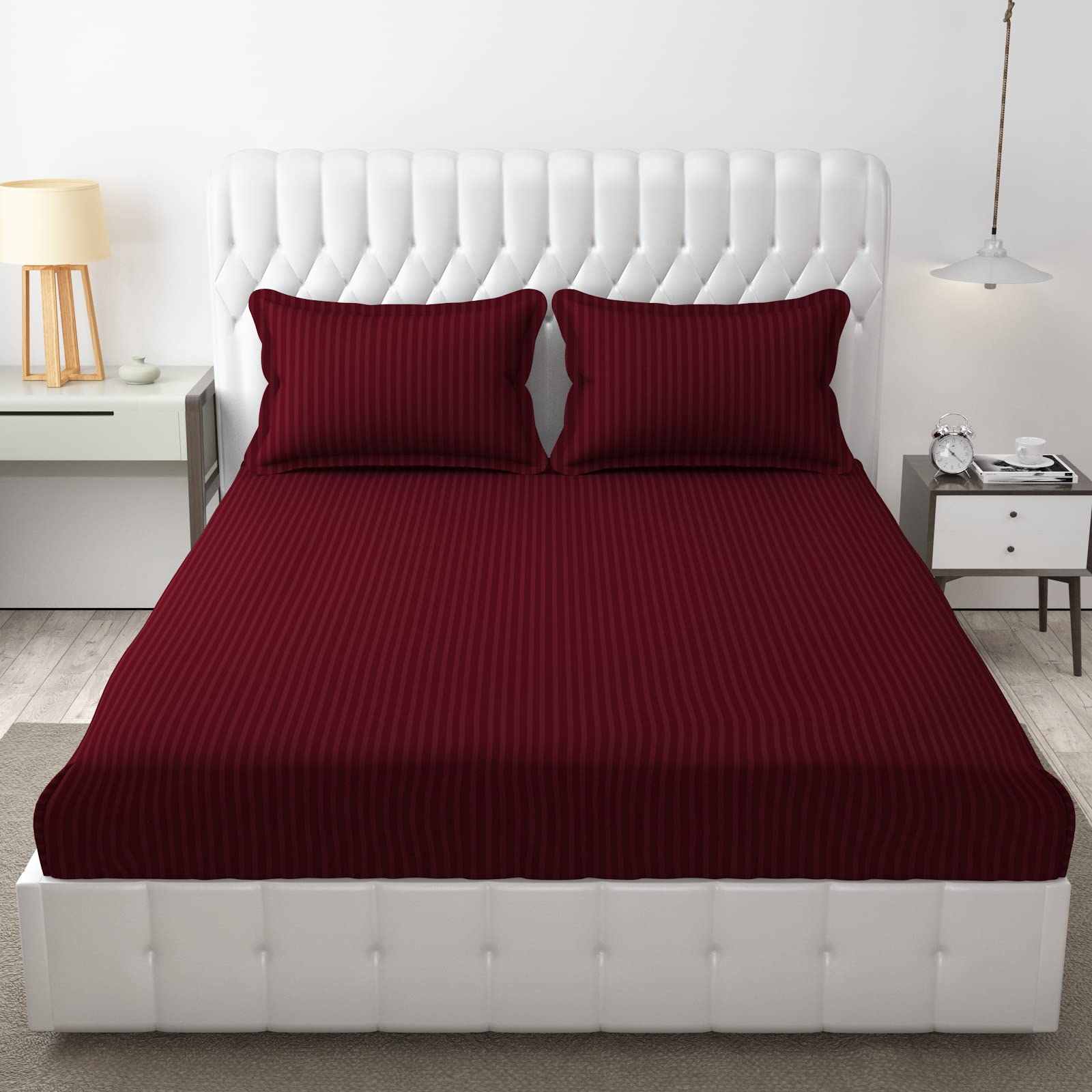 Striped Plain Color Double Size Bedsheet for Double Bed with Two Pillow Covers for Home I Hotels Rooms I Guest House 90x100 Inch Maroon Color (B0CB97B3X4) Amazon Price History, Amazon Price Tracker