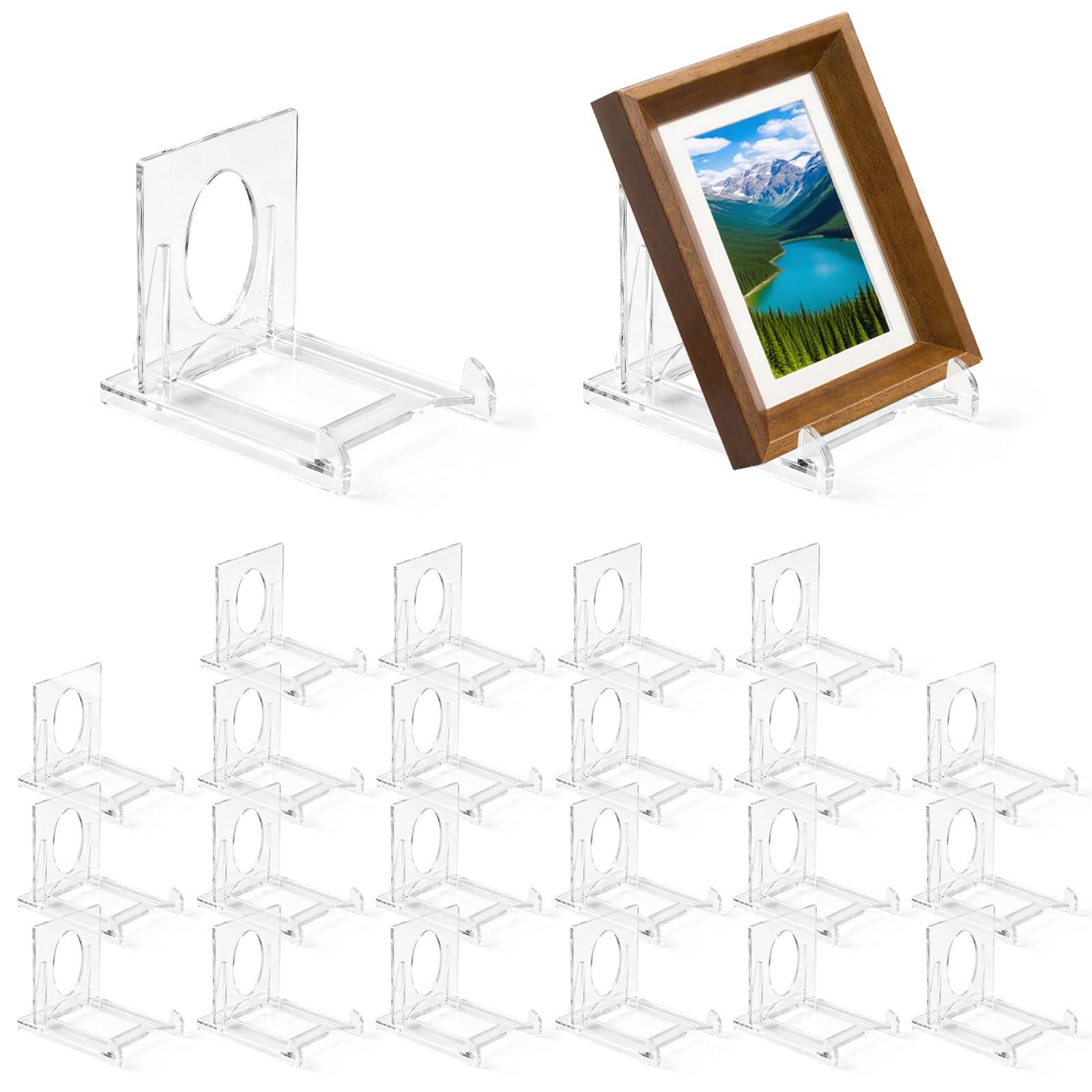 MABAHON 24 Pcs Acrylic Plate Stands,MINI Clear Display Stand Adjustable