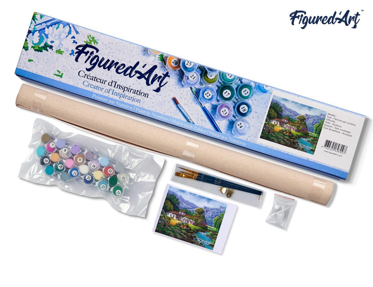 Figured'Art Paint by Numbers Kit for Adults Quiet House Near The River 16"x20" - Craft Art Painting DIY Kit Rolled Canvas Without Frame