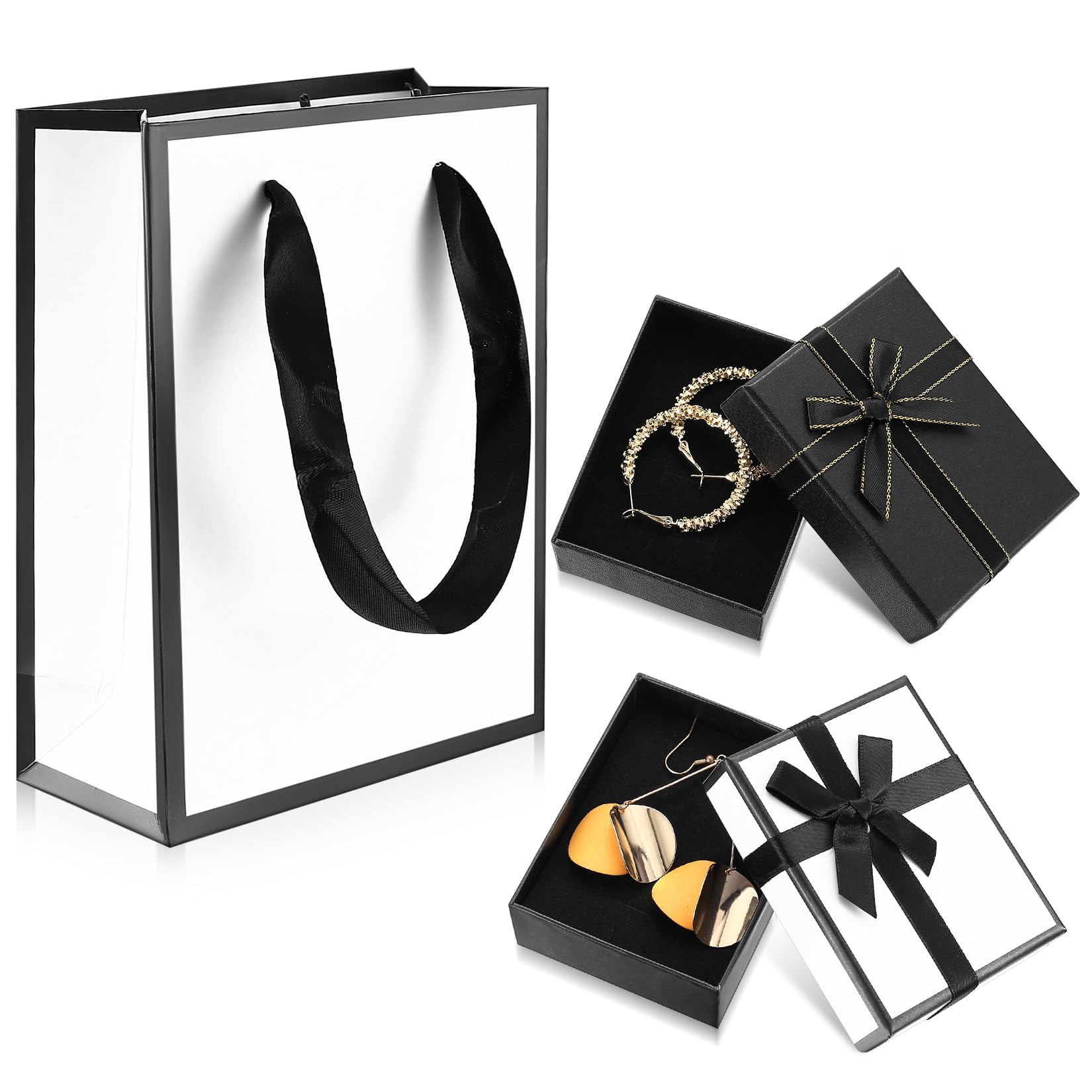 Pack of 2 Gift Boxes with Lid and 1 Gift Bag, Small Gift Box with Lid and Bow (7 x 9 x 3 cm), Gift Packaging Gift Box for Valentine's Day, Wedding, Birthday, Christmas