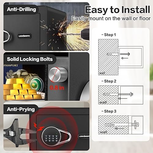 Miniatura 7 de Caja fuerte de 1.0 pies cúbicos, pequeña caja fuerte con estante extraíble, sistema de alarma, caja de seguridad electrónica digital para efectivo,