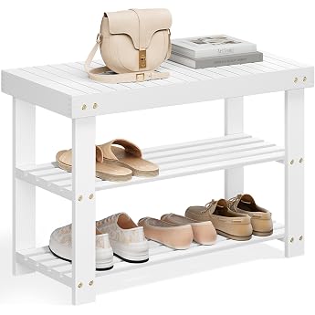 SONGMICS Bamboo Shoe Bench with 3 Shelves 70.1 x 28.7 x 45.3 cm | Bamboo Collection LBS004W01 Shoe Rack, Bench Seat, Maximum 