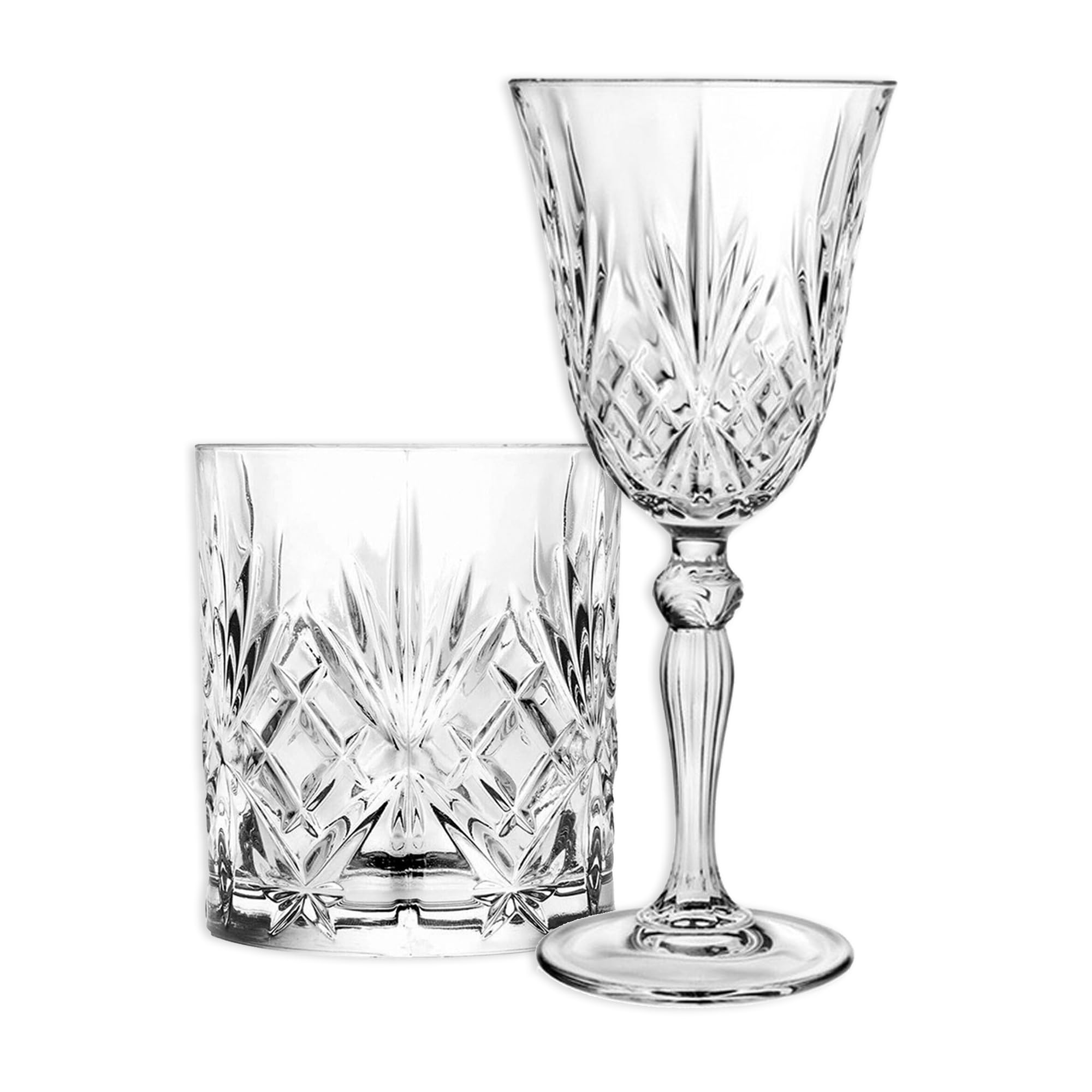 Sicignano - Juego de 6 copas de 27 cl, con 6 vasos de 34 cl, melodía para vino, agua, whisky, licores, cócteles, cristal ecológico, transparentes, resistentes, uso diario, para casa, restaurante,