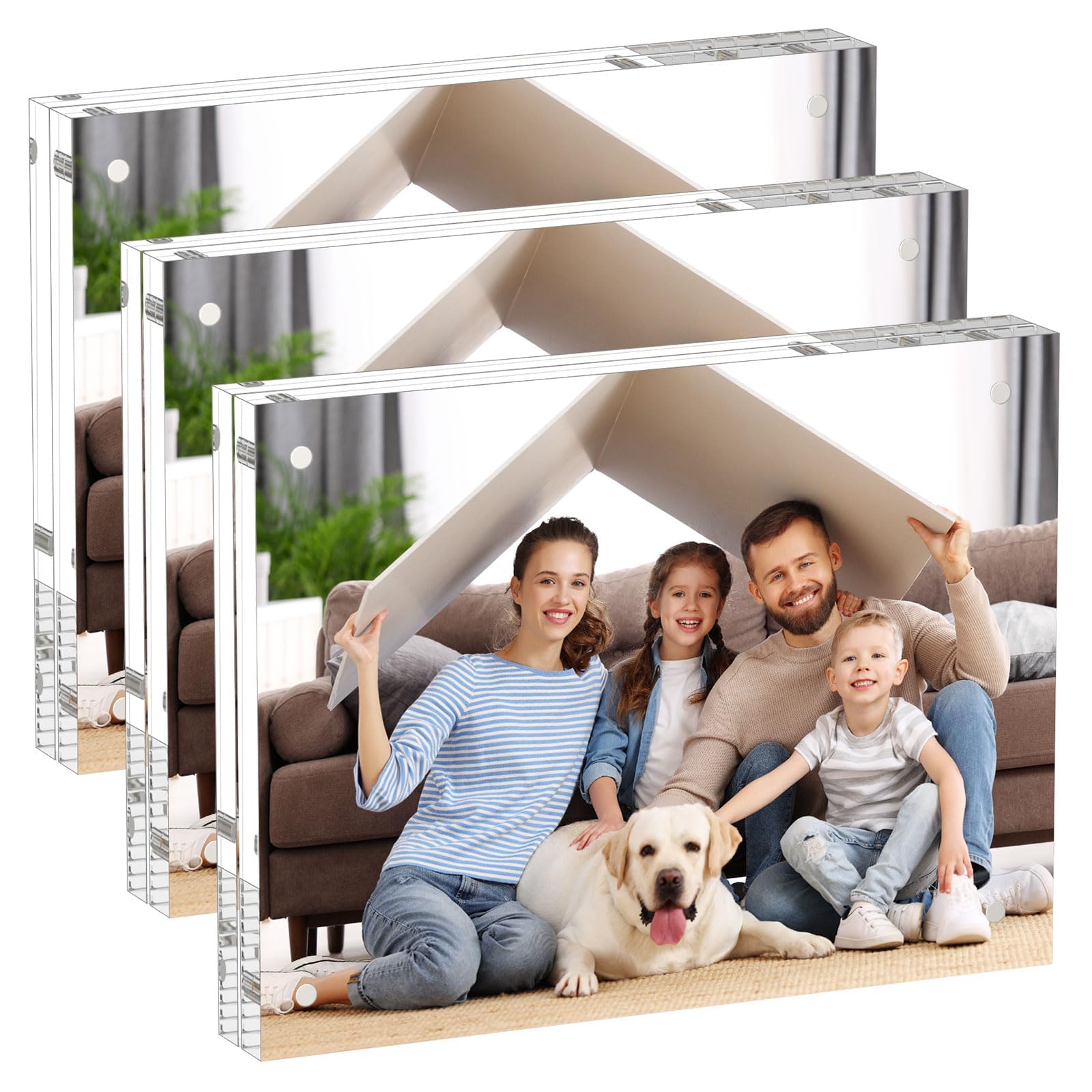 AITEE 6x8 Acrylic Picture Frames 3 Pack, 20% Thicker Block, Clear Picture Frames Freestanding Double Sided Magnetic Acrylic Lucite Frameless
