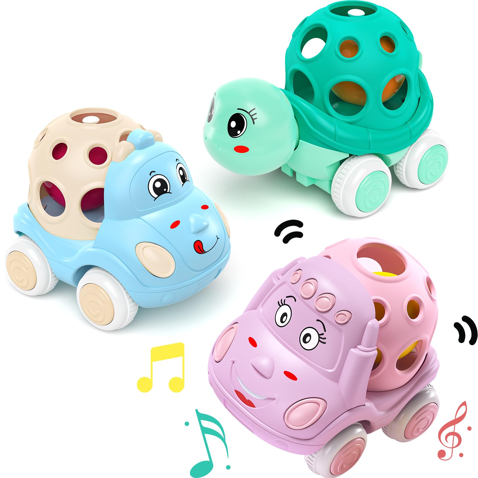 xFFFun Toy Cars for Toddler Girl Push and Go Rattle Car, Toddlers Push Cars Play Car Toys, Rattles Noisy Cars Trucks Active Girl Toys