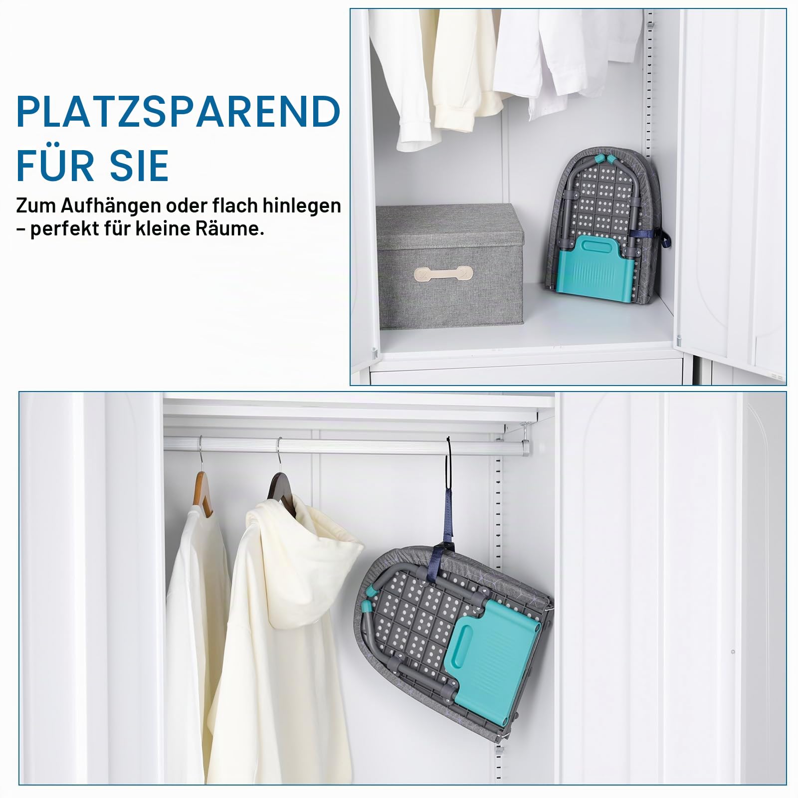 AiQInu Klappbares Tisch-Bügelbrett, Platzsparender Faltbarer Bügeltisch, Tischbügelbrett mit 2 hitzebeständigen Bügelabdeckungen, Gummifüßen und hochwertigem Bezug, 31 * 82cm