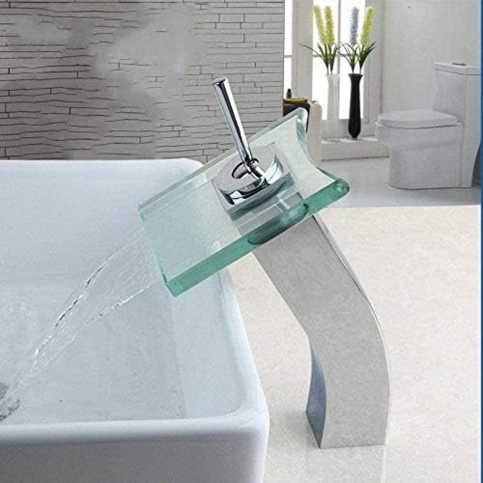Robinet cascade en verre pour lavabo de salle de bain en laiton
