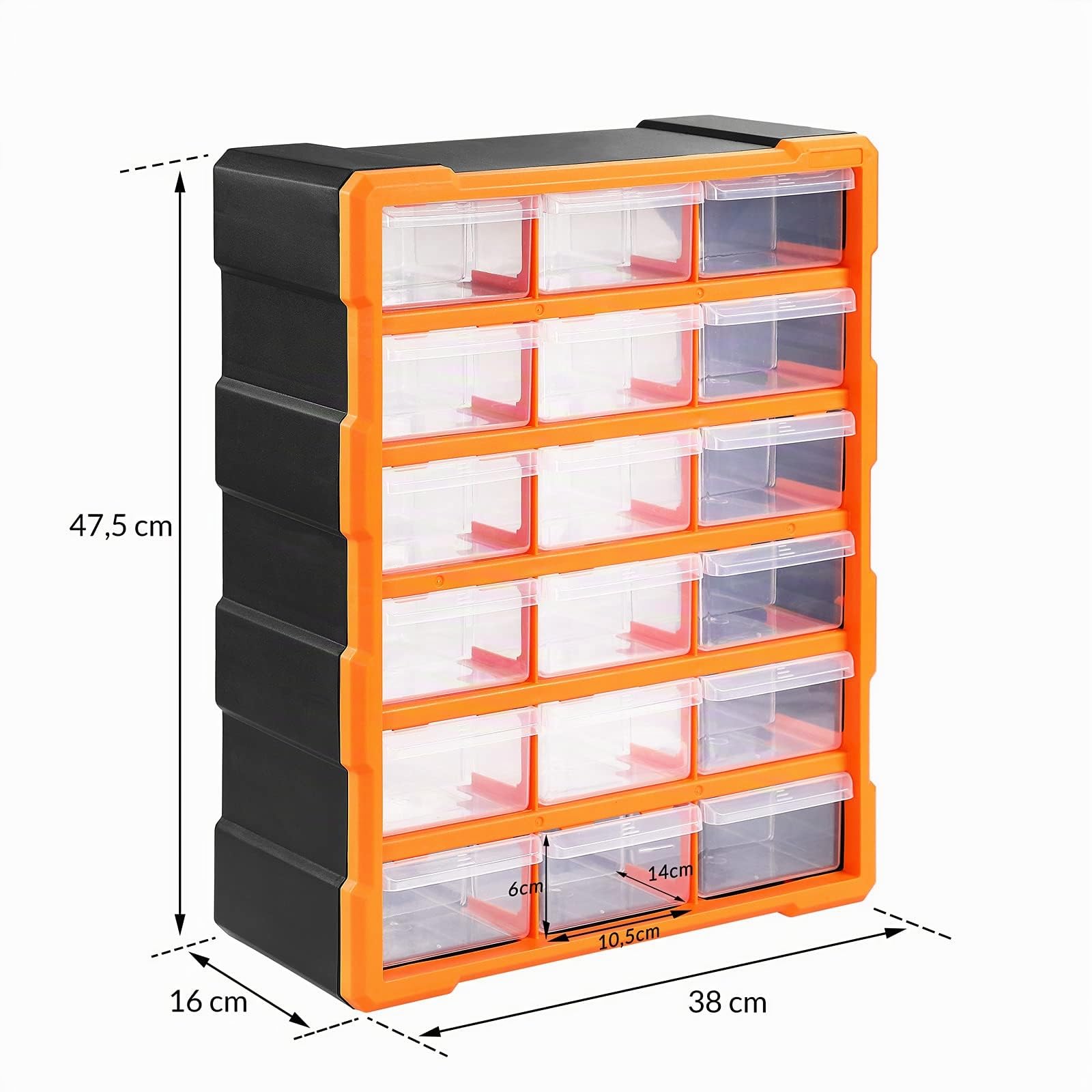 MONZANA® Organizador de Herramientas 18 Compartimentos Extraíbles Módulo Clasificador Piezas Pequeñas Cajas Almacenamiento Gabinete Tornillos Accesorios Garaje Bricolaje Ferretería Taller 47,5x38x16cm