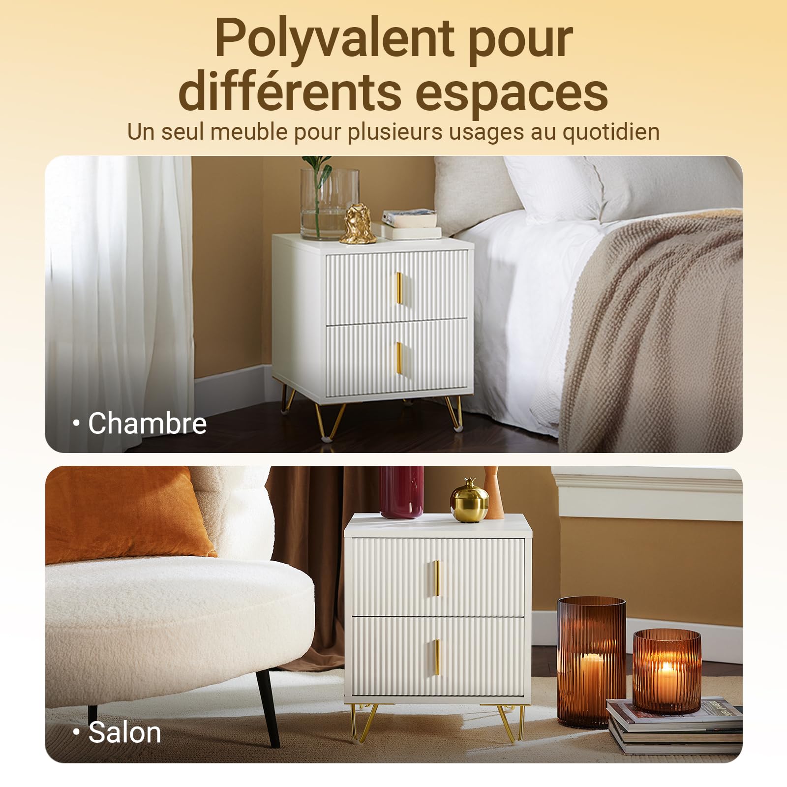 SoBuy Table de Chevet - Table de Nuit avec 2 tiroirs, Table d'appoint pour Chambre à Coucher - Meuble de Rangement Moderne, Blanc L40 x P40 x H47 cm FBT115-W | Table de nuit moderne avec pieds en métal, meuble rangement pour salon et chambre, Blanc, FBT11