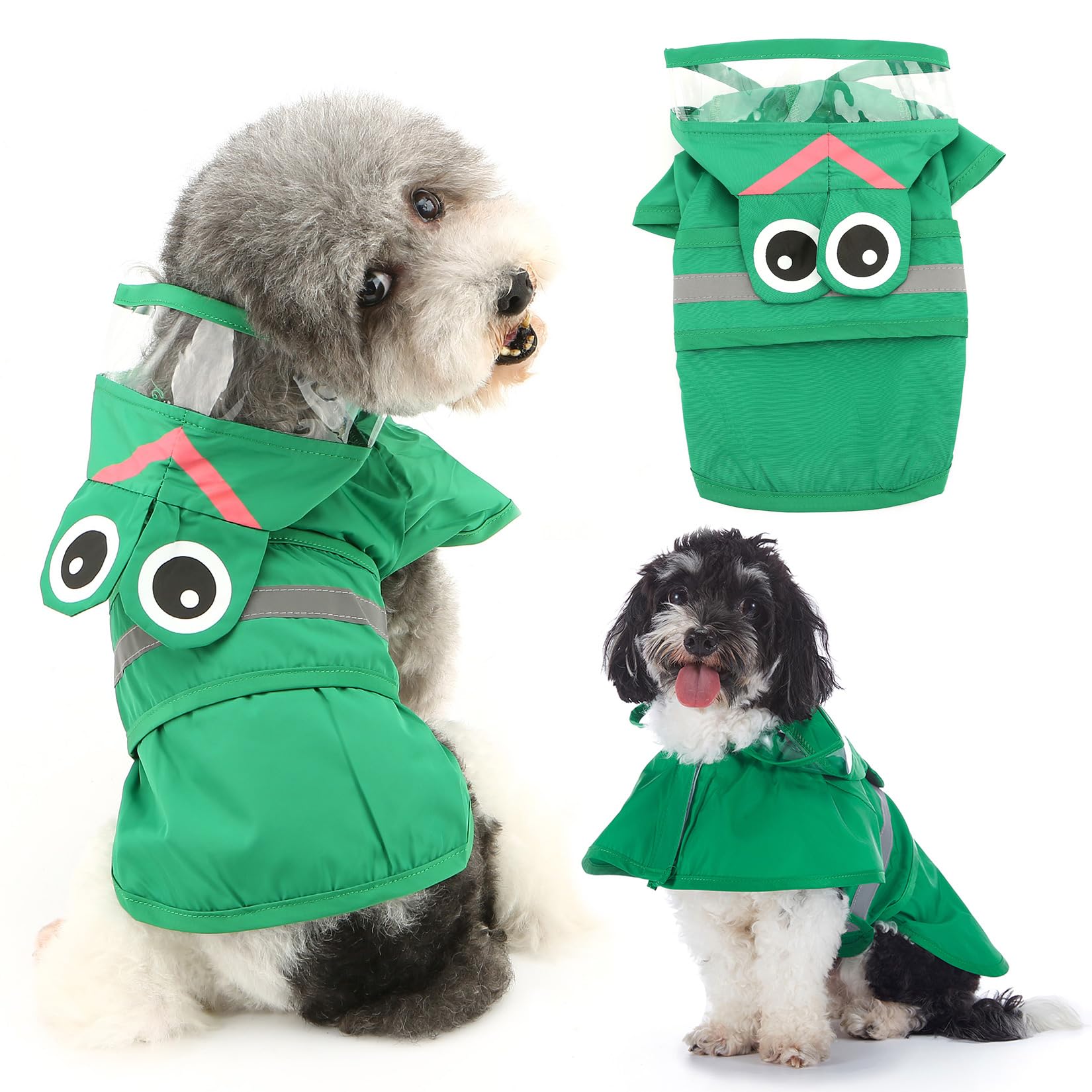 Ranphy Cute Dog Rain Jacket Slicker Poncho Pet Raincoat with Clear Hood for Small Medium Dogs Reflective Waterproof Lightweight Leash Hole Dog Rain Coat Rainwear,Green Frog,XS — image 1