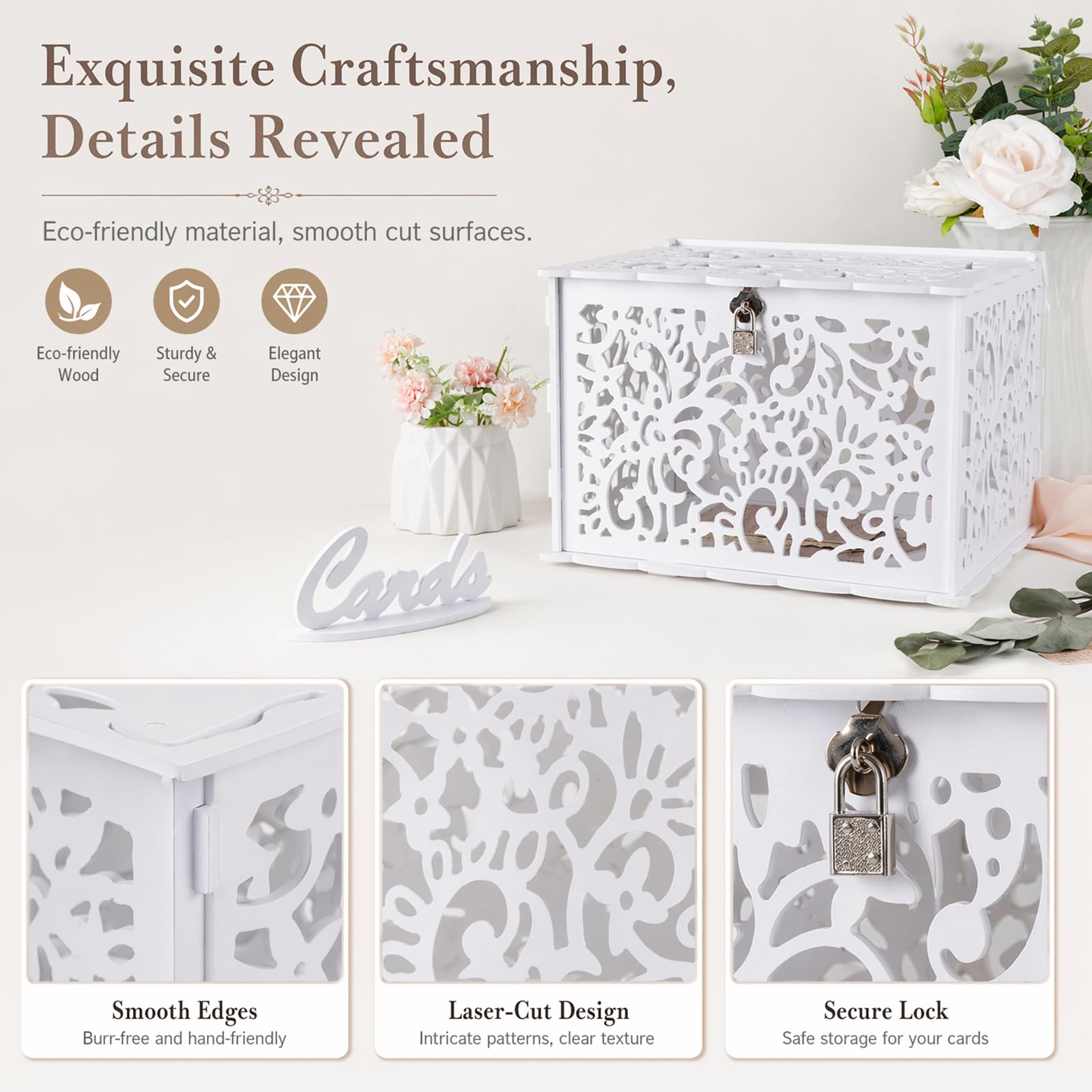 FARYODI Scatola per biglietti di nozze con fessura in PVC, grande scatola per regali di denaro e carte, elegante scatola regalo con lucchetto per feste, laurea, compleanno, ringraziamento