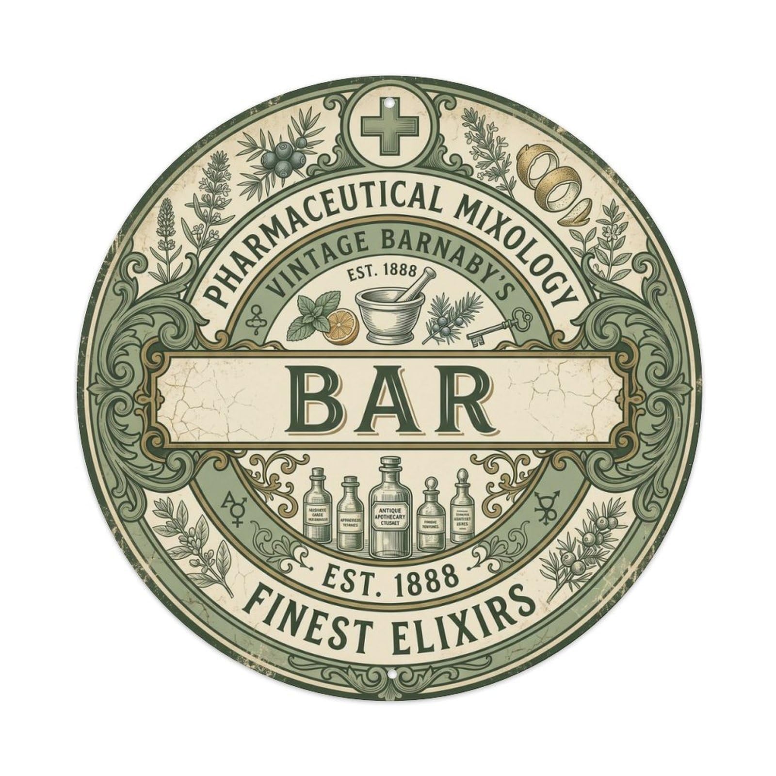 BAR Vintage Apothecary Shield Vintage Metal Tin Sign Plaque