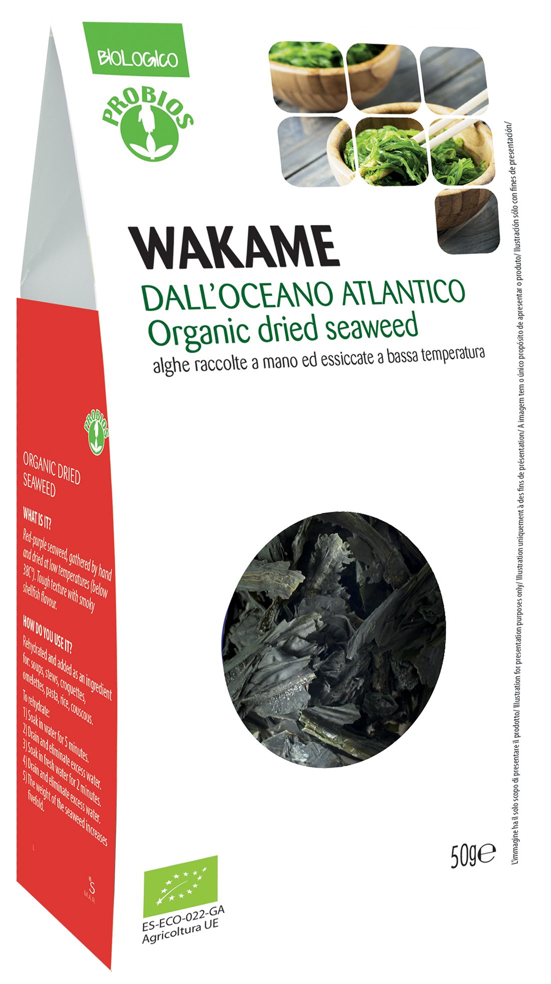 Probios - Algues Biologiques Marines Wakame, Alghe Wakame, Pack de 8 x 50g