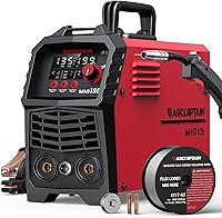 ARCCAPTAIN 135A 3-in-1 MIG Welder 110V - Flux Core Gasless, Lift TIG, Stick - Large LED Display, Synergic IGBT Inverter for Beginners & Pros