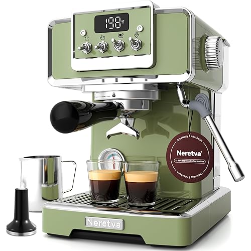 Neretva Espresso Machine, 58mm Professional Espresso Coffee Machine 15 Bar Retro Espresso Maker with Powerful Milk Frother & Visible Pressure Gauge for Home Barista Latte and Cappuccino Maker-Green