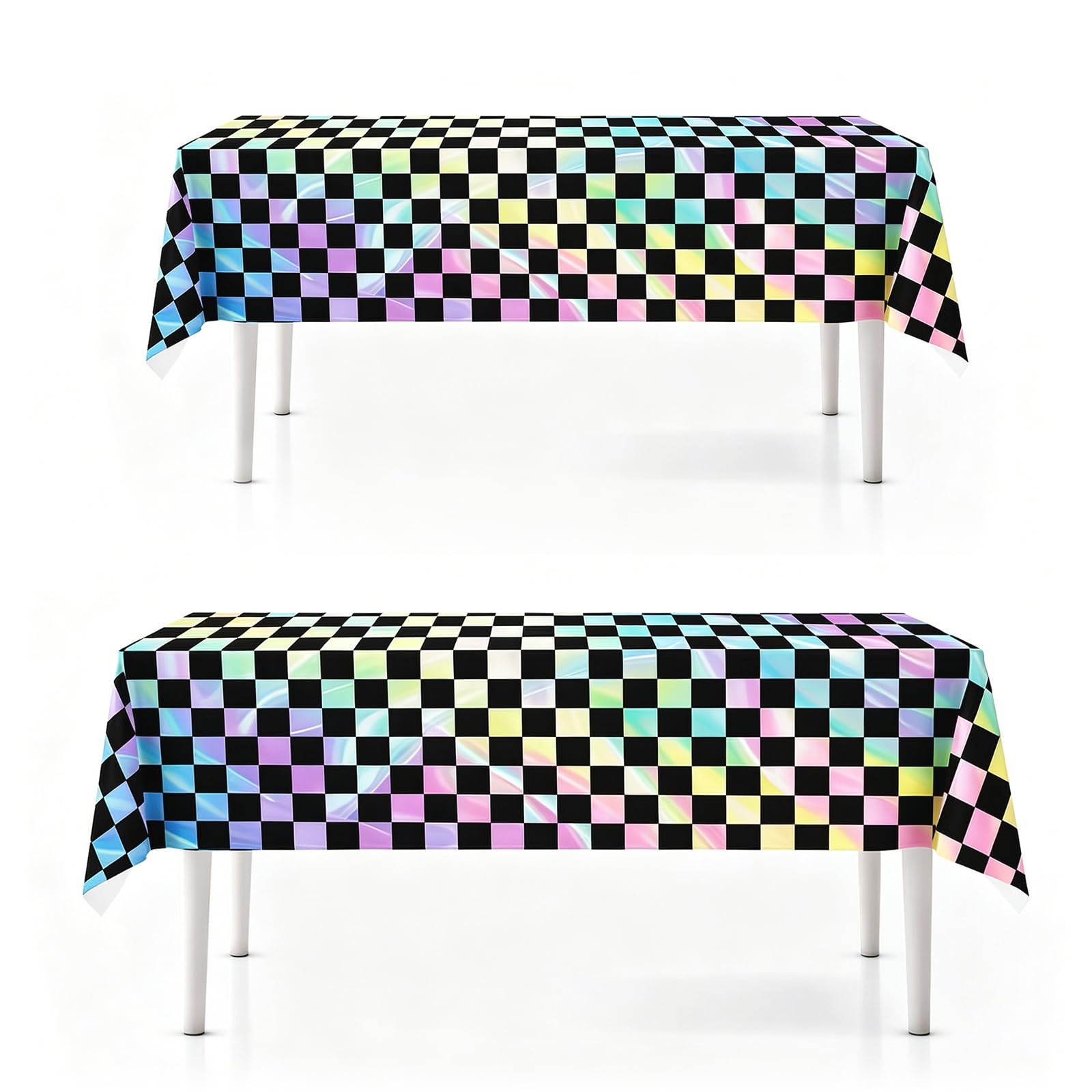Black Checkered Table Cloth Party,54*108in Shiny Glitter Black Racing Gingham Tablecloth,Kid Adult Plastic Gingham Table Cover,Large Rectangular Table Cloths for Xmas BBQ Picnic Birthday Wedding Party