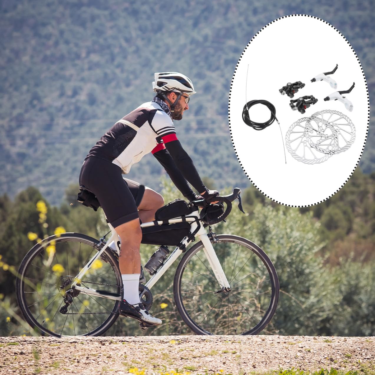 Gatuida Juego de Frenos de Disco Hidráulicos Material Plástico Negro y Alta Fricción Diseño Ahuecado y Soporte Multi-Radio para Bicicleta de Montaña
