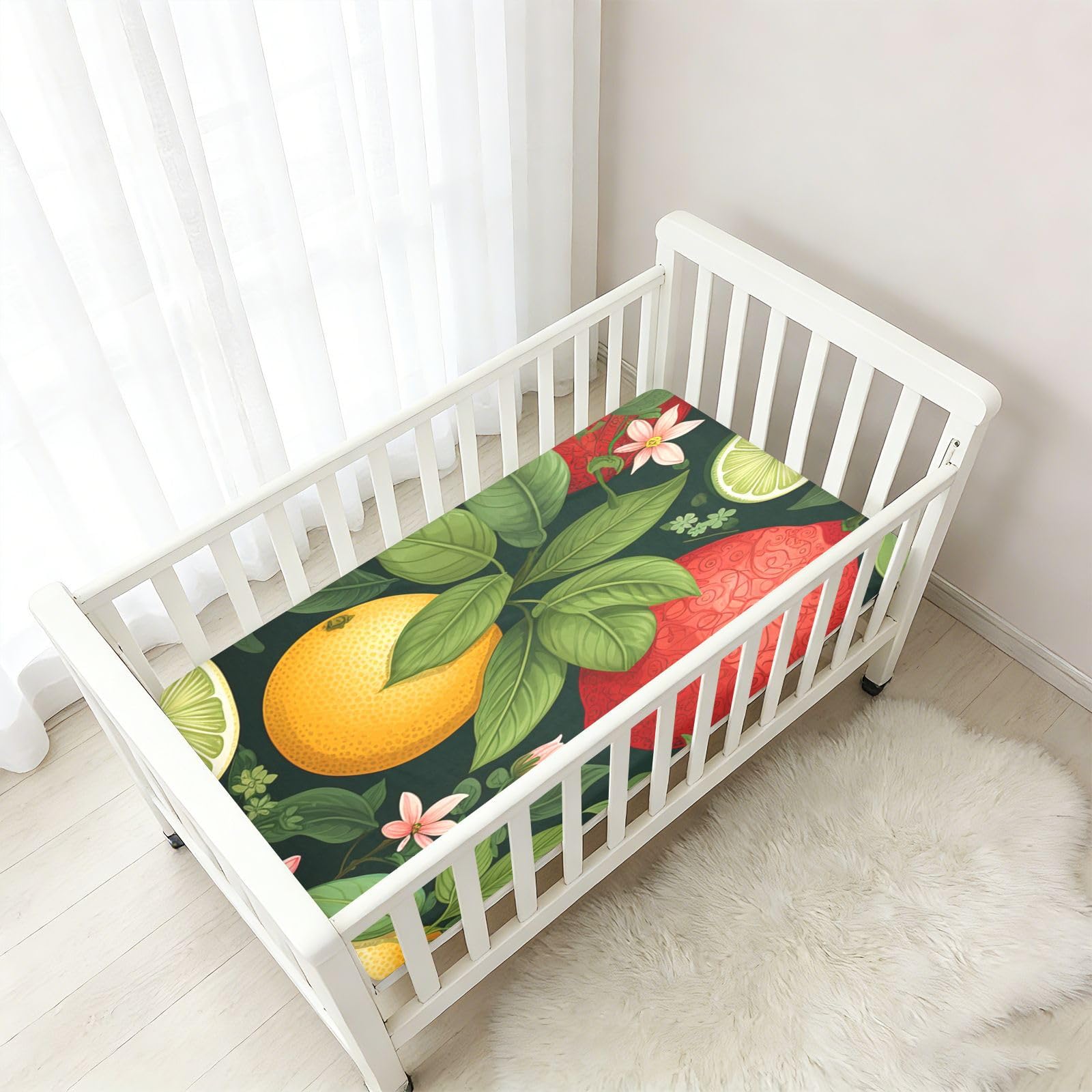 Fruta De Hojas De LimóN Rojo Sábana de Cuna para Niños Pequeños,Sábanas de Algodón Suave para Bebés Aptas para Colchón Corralito