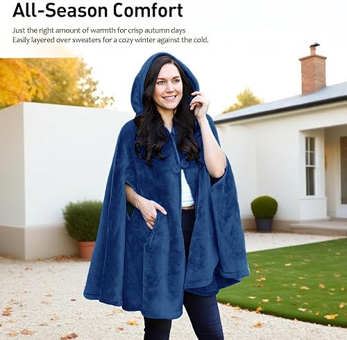 Miniatura 10 de Catalonia Capa tipo poncho para mujer, abrigo de forro polar sherpa, manta con capucha cómoda, idea de regalo para adultos y adolescentes
