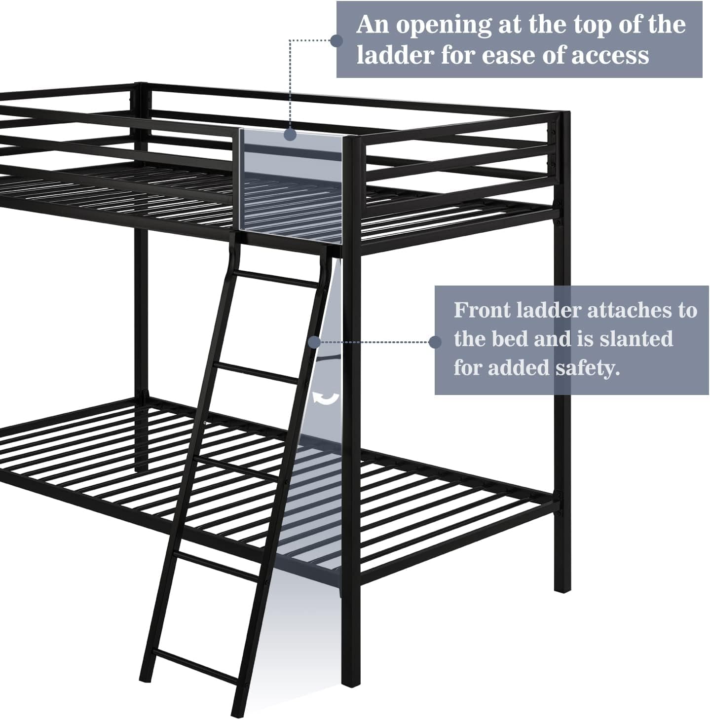Allewie Metal Bunk Bed Twin Over Twin Size for Junior & Adults with Ladder and Heavy Duty Guardrail, Small Space Saving Design for Bedroom Kid Room and Dorm, Black