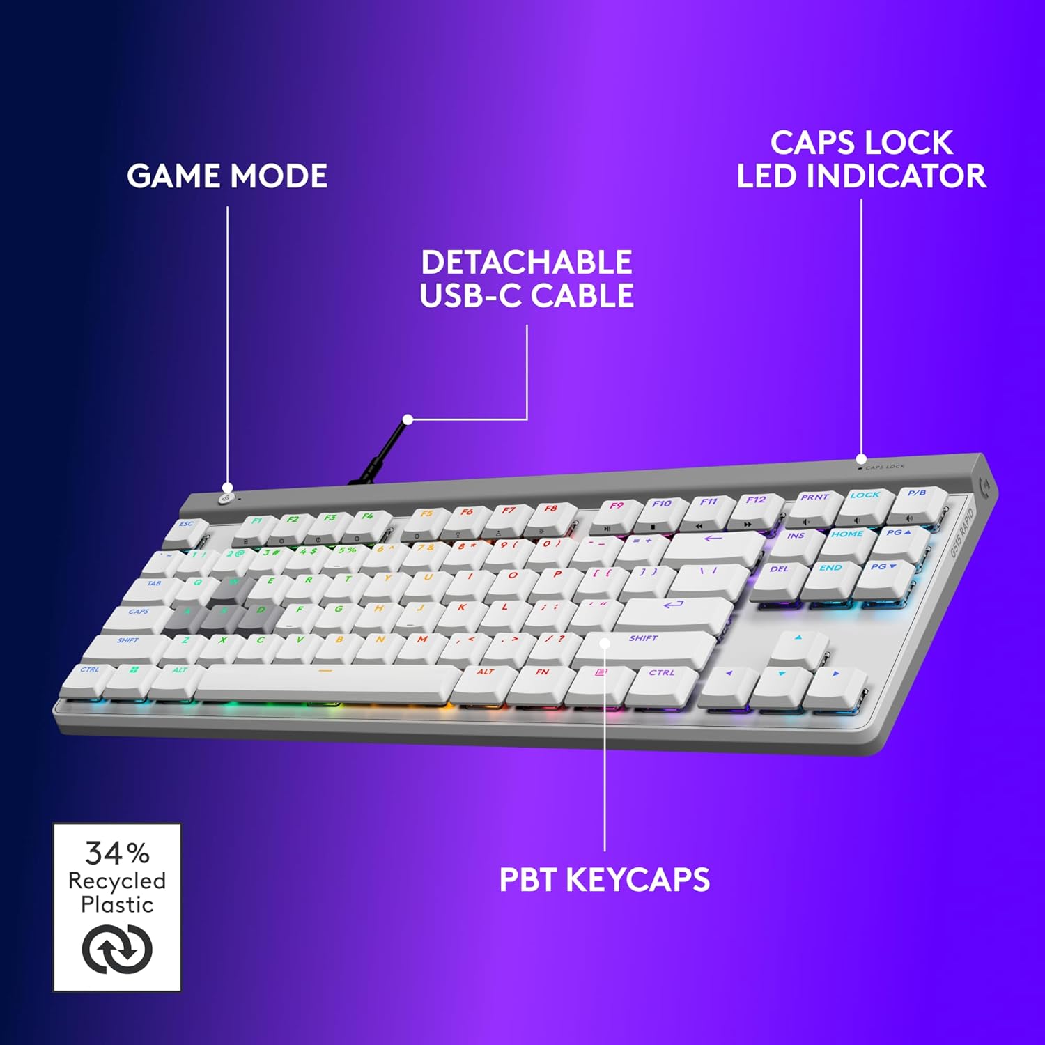 Logitech G515 Rapid TKL Low-Profile Wired Gaming Keyboard, Fully Customizable PC Gaming Keyboard with Analog Low-Profile Switches, Rapid Trigger, Ultra-Slim, for USB-A Port - White