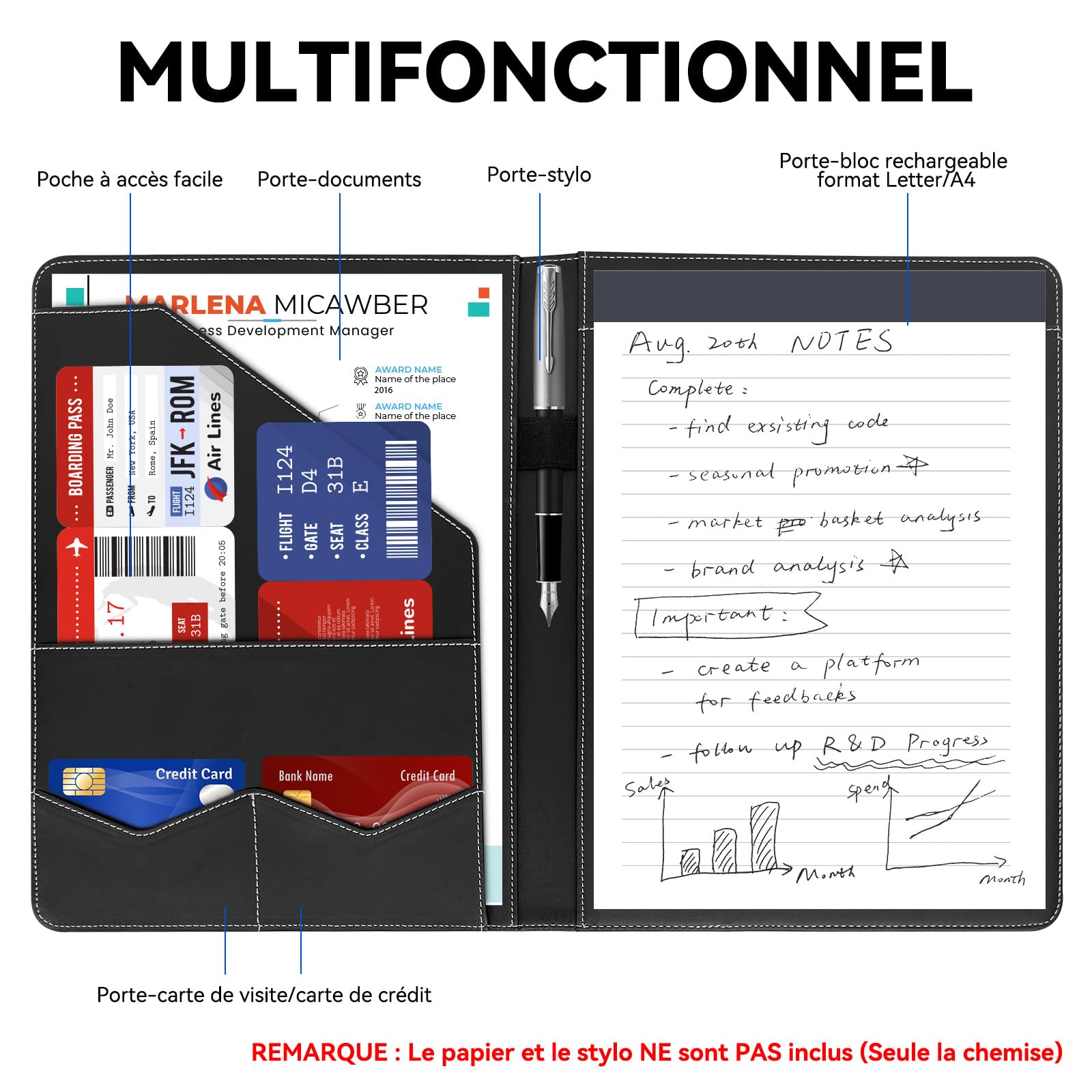 Newyes Porte-Documents A4 Imperméable Cuir Synthétique Noir