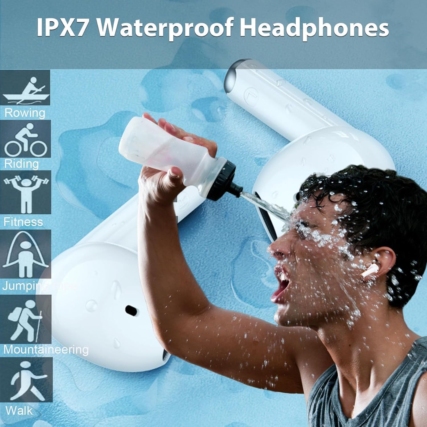 Wireless Earbuds, Bluetooth 5.3 Headphones 50Hrs Playtime with Charging Case, Portable,IPX7 Waterproof Stereo in-Ear Earphones with 2 ENC Microphone for i Phone Android Sports Workout, White