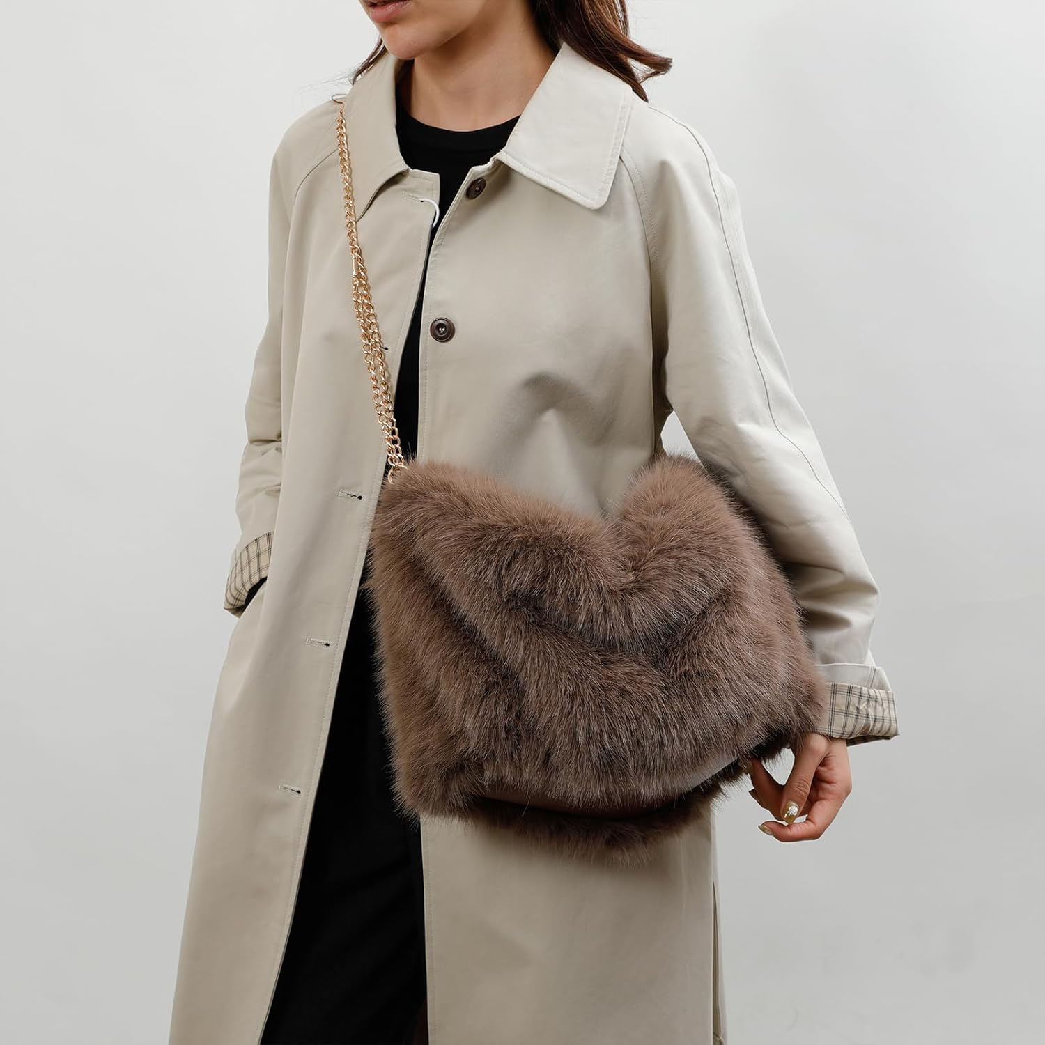 Furry Purse Winter Fluffy Bags for Women Fuzzy Tote Bag Handbags Faux Fur Bag Fluffy Shoulder Crossbody Bag - Image 3