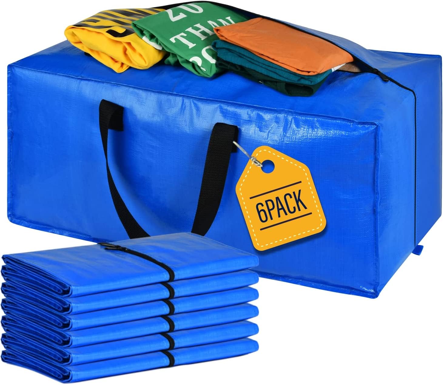 WRAPPYBAG Lot de 6 Grands Sacs de Rangement Plastique – Sacs XXL pour Déménagement & Voyage – Solide, Épais & Étanche avec Poignées Renforcées – pour Vêtement & Linge de Lit
