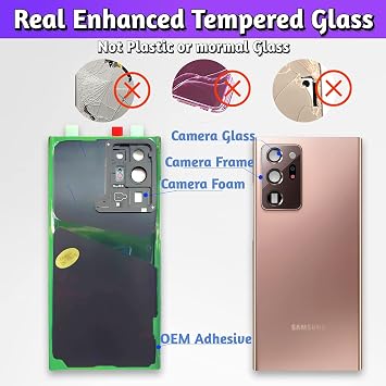 LUVSS Glass Back Cover Compatible with Samsung Galaxy Note 20 Ultra + Camera Lens Replacement + Repair Manual DIY Tools Kit SM-N986 N985B -Mystic Bronze Gold