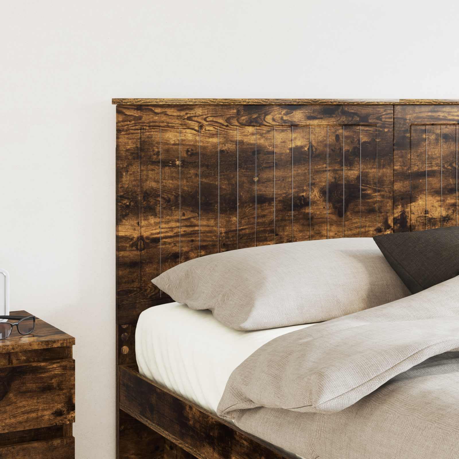 Testiera per letto da 160 cm, in legno di rovere affumicato