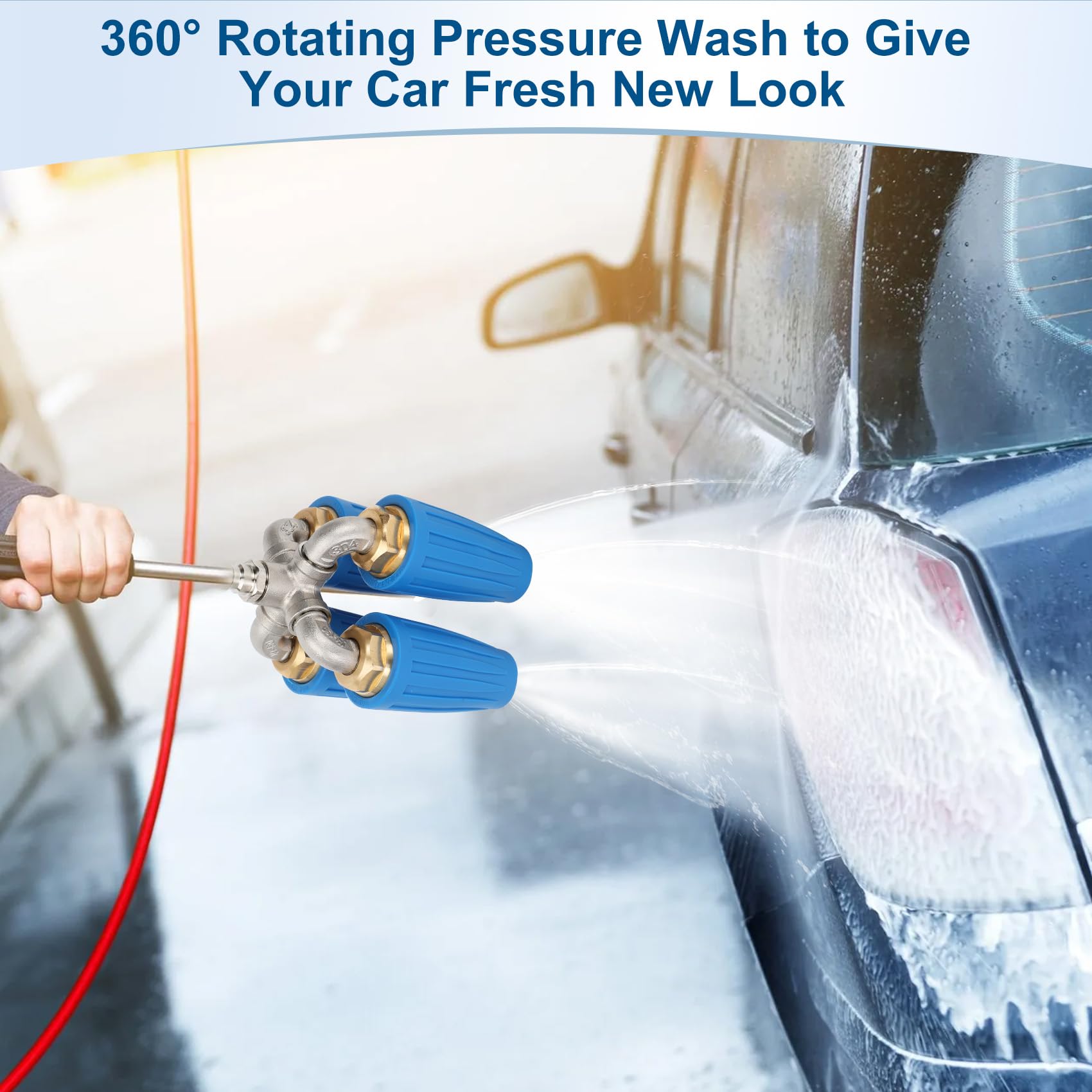 WOUDY Lavadora a presión con boquilla turbo cuádruple, boquilla turbo giratoria de 360° con potencia mejorada, construcción de latón resistente, uso multisuperficie para coches, calzadas, patios y más