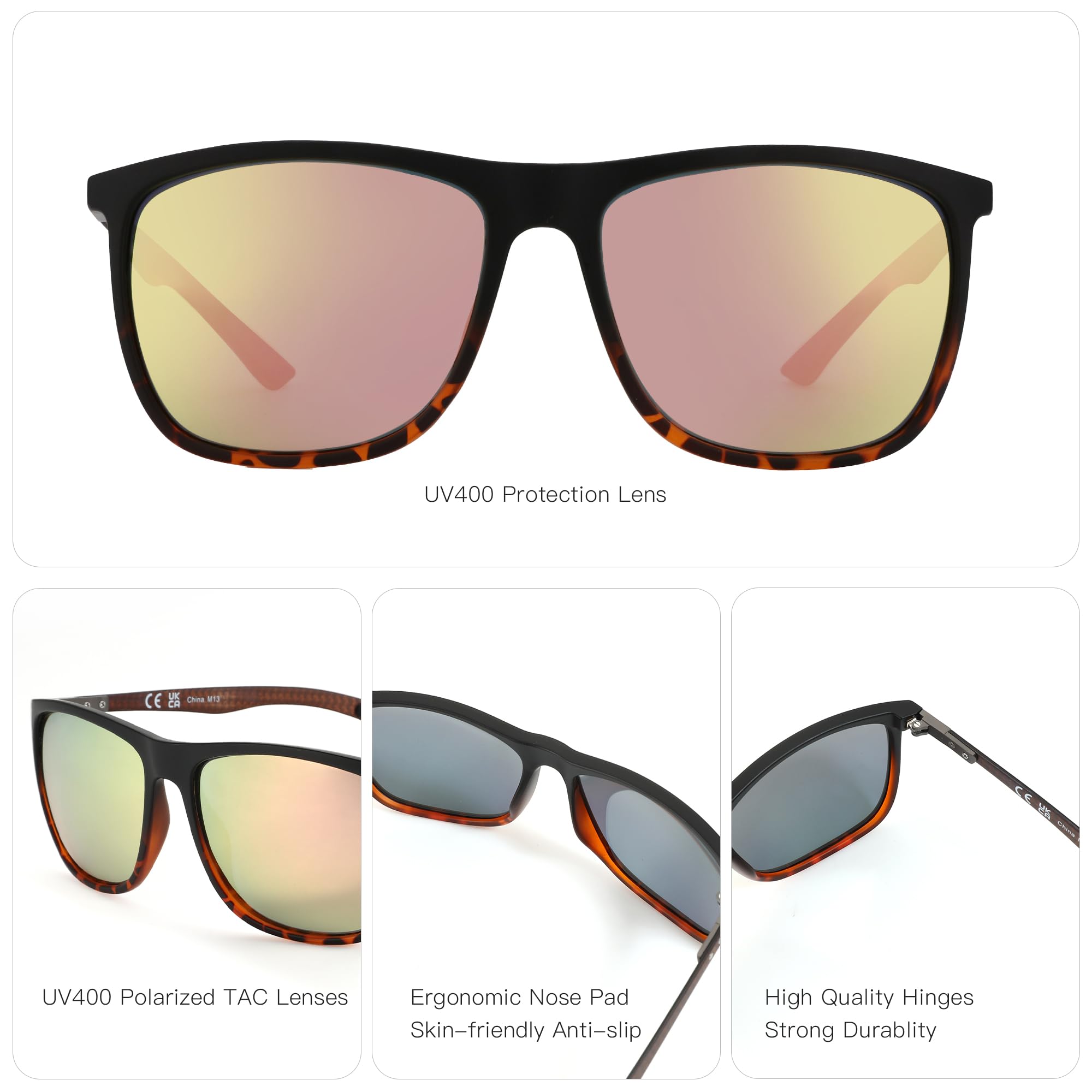 ZENOTTIC Occhiali da sole polarizzati uomo in fibra di carbonio staffa occhiali da sole quadrati guida pesca golf sport protezione UV400