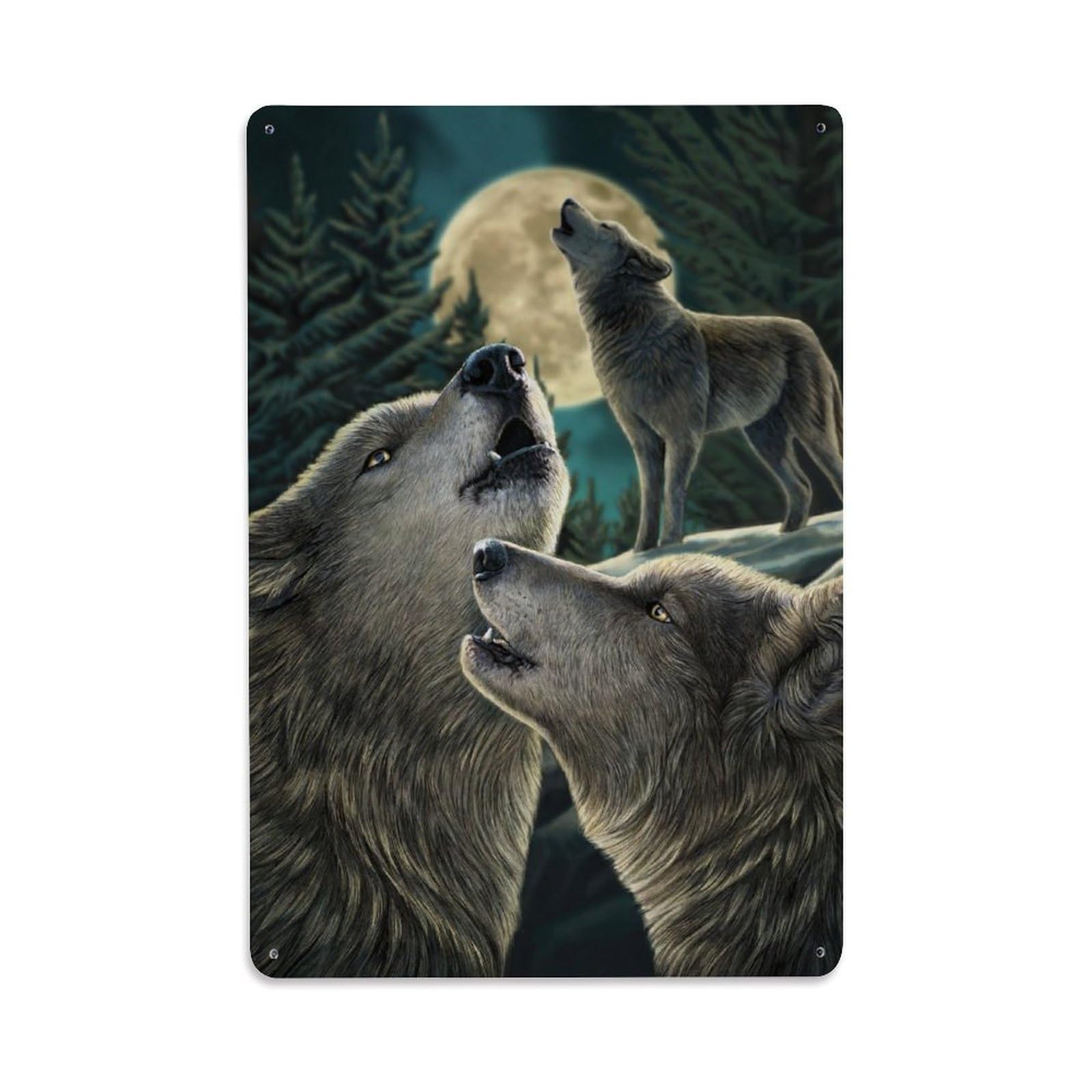 Arctic Wolf Wildlife Vintage Pack Howling Moonlight Sci Fi Metal Tin Sign Plaque Wall Decor for Cafe, Man Cave, Club Bar, Office, Home Garden Round Metal Poster 8x12Inch
