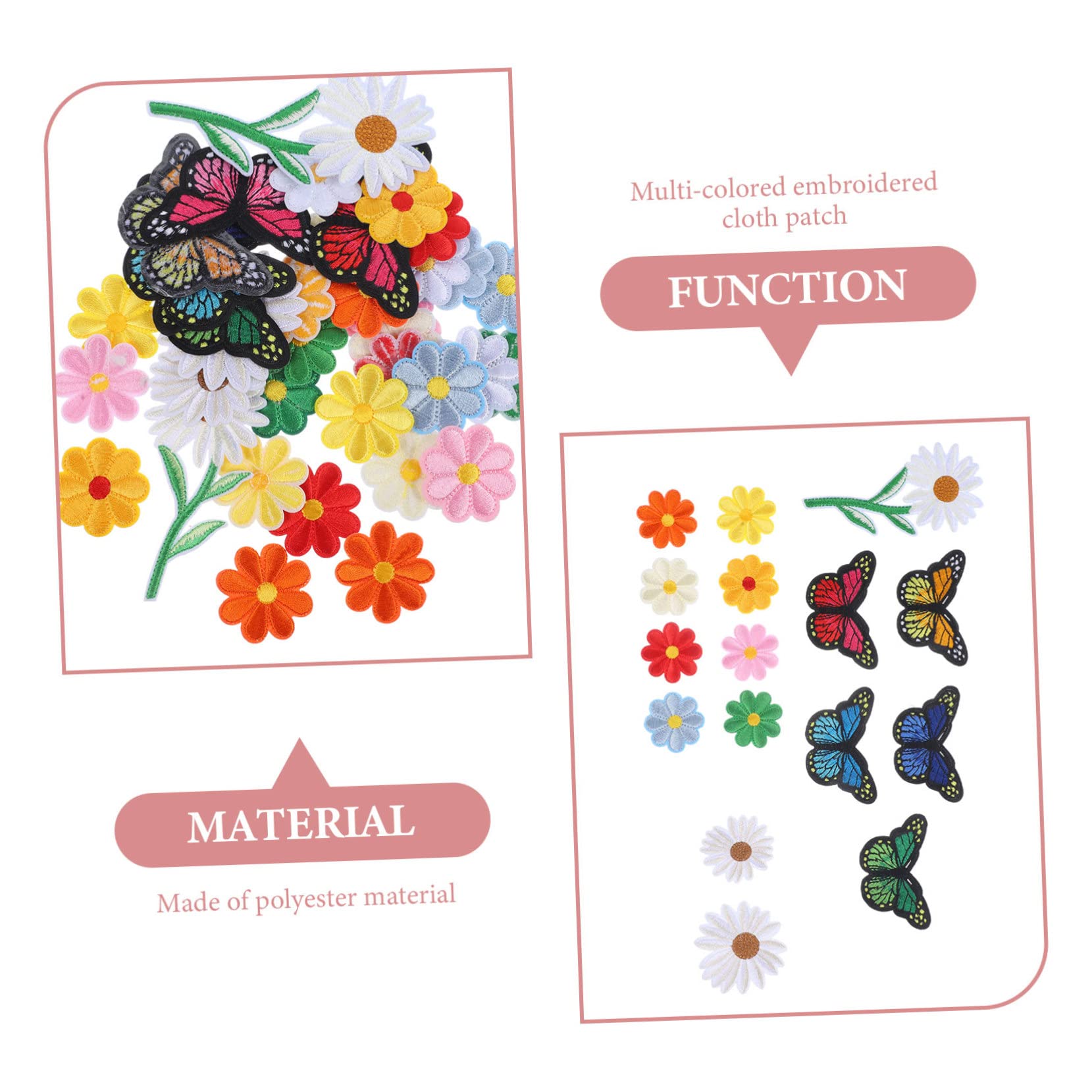 STOBOK 195stücke Teiliges Bügelfreundlicher Gestickter Applikations-patches Bunten Schmetterlings Und Blumen-motiven Für Kleidung Rucksäcke Und -projekte