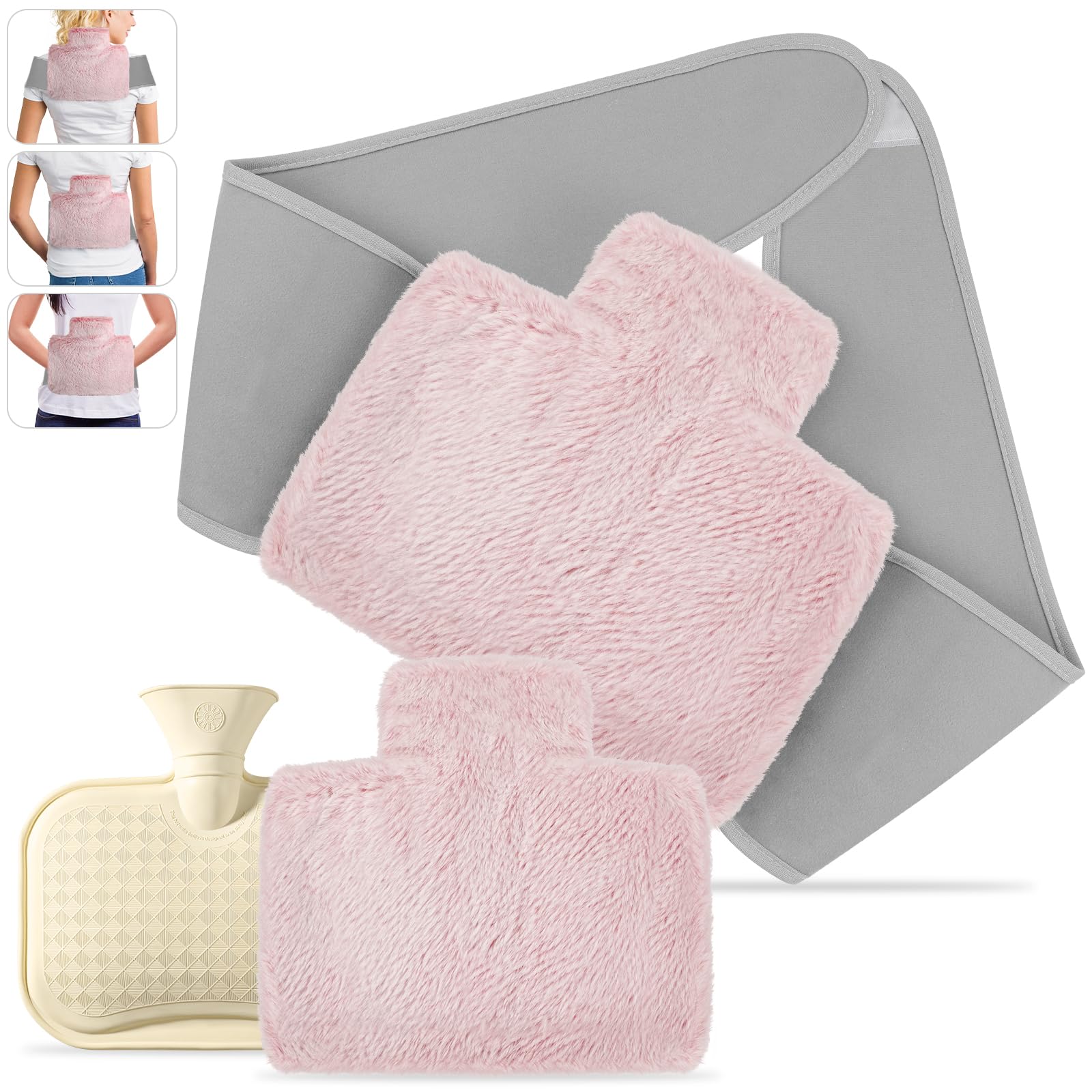 Hot Water Bottle Belt with Cover,Wrap Around Hot Water Bottle for Pain Relief,Neck and Shoulder,Waist Warm,130cm Extra Long Hot Water Bag for Halloween Christmas(Pink)