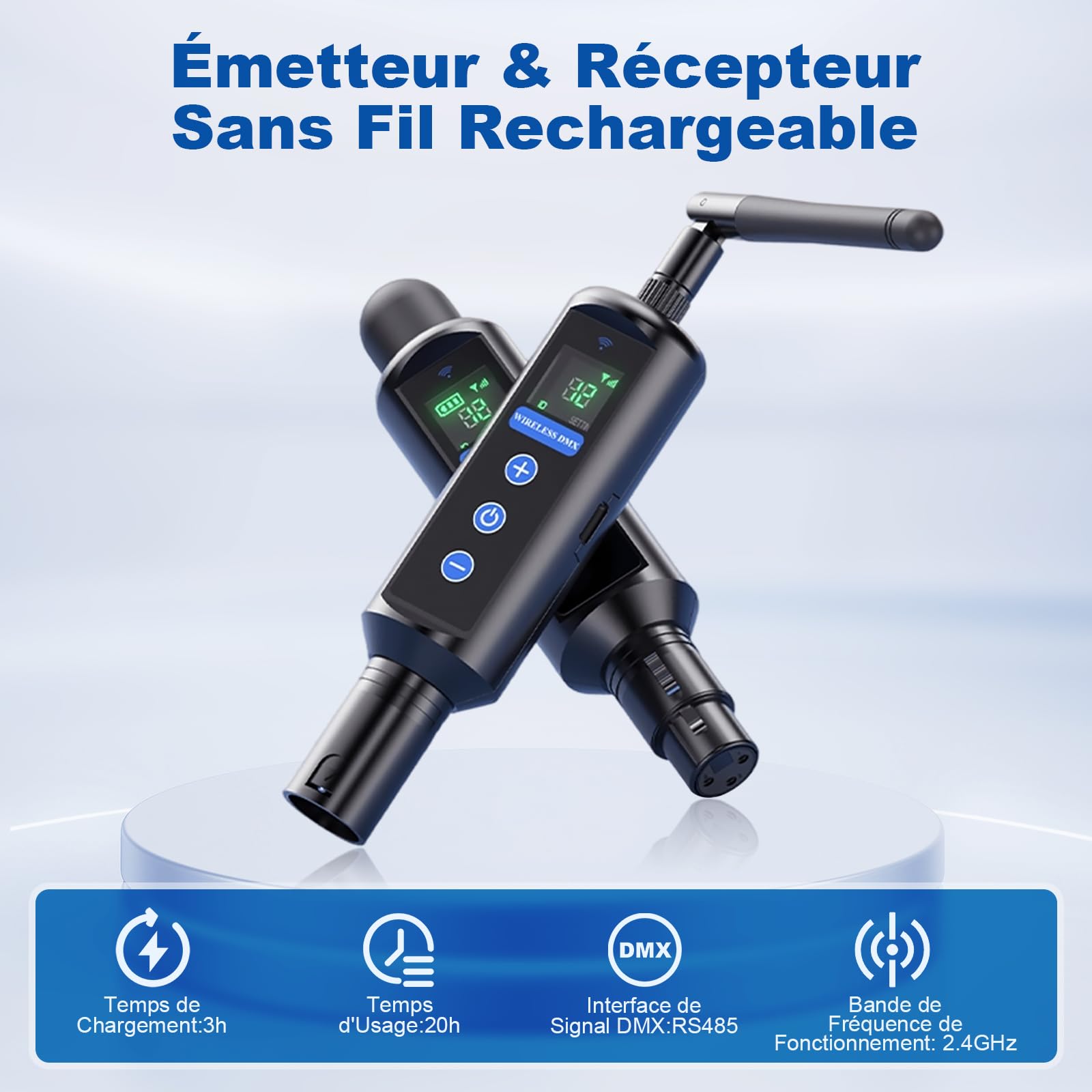Tomshine Kit Contrôleur DMX 512 Sans Fil, 1 Émetteur & 3 Récepteurs à Batterie, Système 2.4G Tactile, 20 Groupes, XLR 3 Broches pour DJ Scène Soirée Club, avec Boîte de Transport