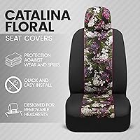 Vista 2 de BDK Fundas de asiento de coche de piel sintética con flores rosas para asientos delanteros, paquete de 2 – Patrón floral con reposacabezas a juego